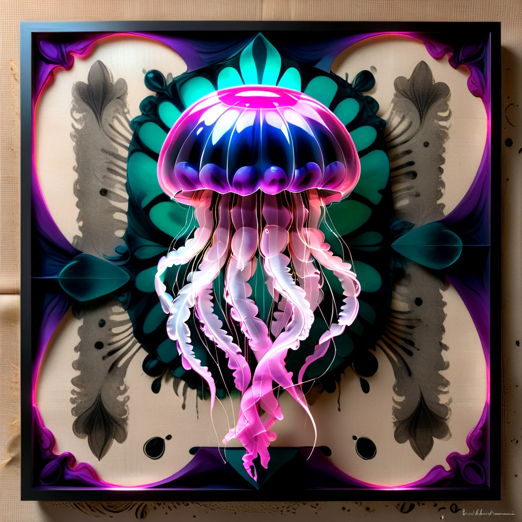 abstract animal print, jellyfish, neon glows, sculpture, burlap, gothic style, 3D Shadows, jewel tones, checkerboard pattern, infrared effect, smudge accents, fractal, flat texture, reflective finish  <lora:artfully_4QUADKAOS:0.8>