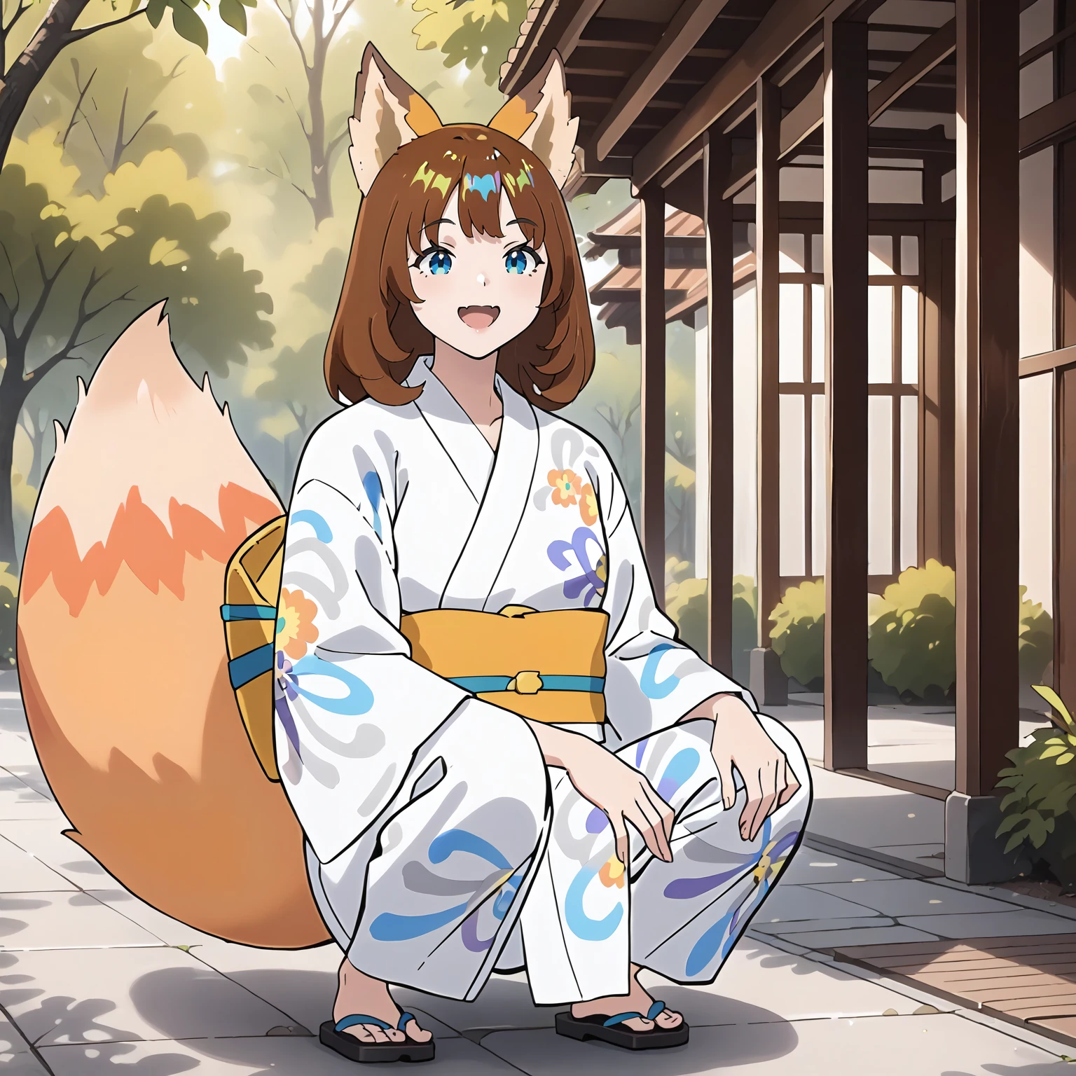 <lora:DG_Dongitsune5XLpony001>,
outdoors,nature,
smile,open mouth,
solo,
Dongitsune5,1girl,brown hair,fox ears,medium hair,blue eyes,
yukata,obi,
fox tail,
squatting,