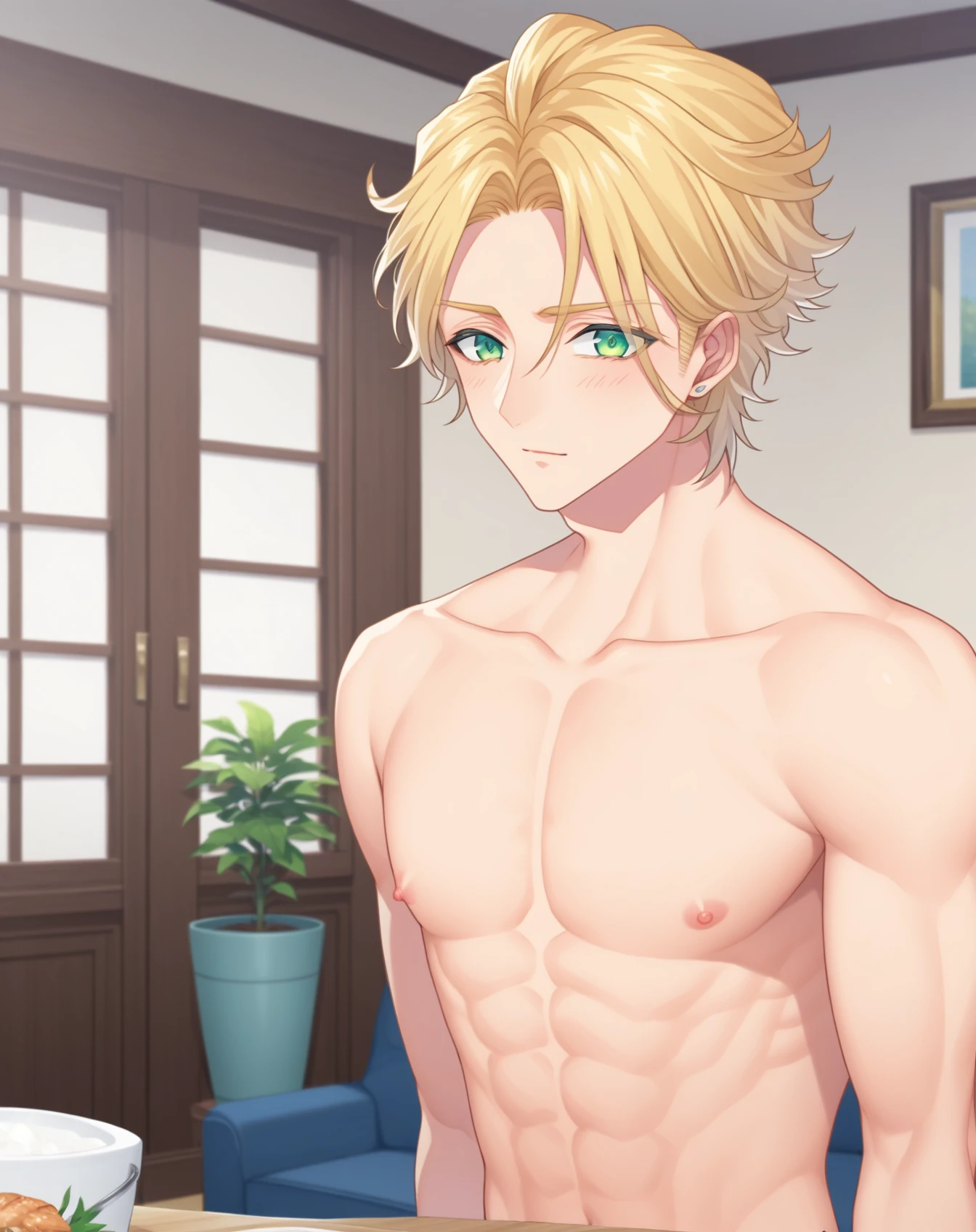 ((8K:1.2),masterpiece, Highest quality, Ultra-high resolution:1.25) beautiful boy anime face, sweet body, no muscular body, 16 old a boy, high school student boy, face and body emphasis, (gay anime hentai), tall boy, no underwear, bedroom alone, sexy pose, (blushing and smile face, shirtless body), short hair, black eyes, leather shorts, high leg string, want sex, prostitute boy, full body, crotch emphasis, crotch touching, 