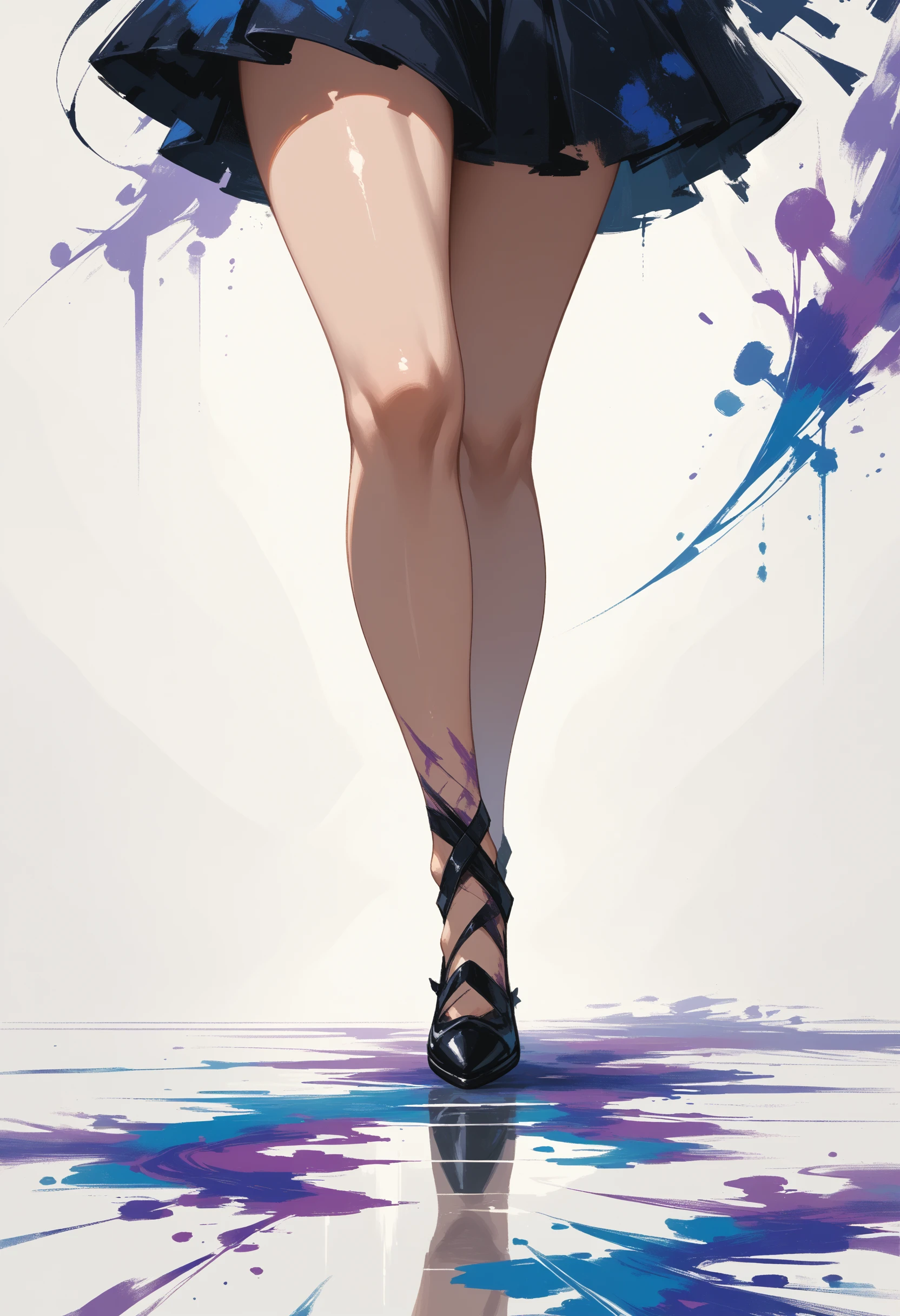 score_9, score_8_up, score_7_up, source_anime, 
<lora:wrenchDreamInkb2:1>, wrnchDreamInk, abstract, 
solo, simple background, white background, from side, high heels, no humans, shadow, reflection, out of frame, legs_only, lower body, 2legs, (leg up:1.1), walking, thick thighs,