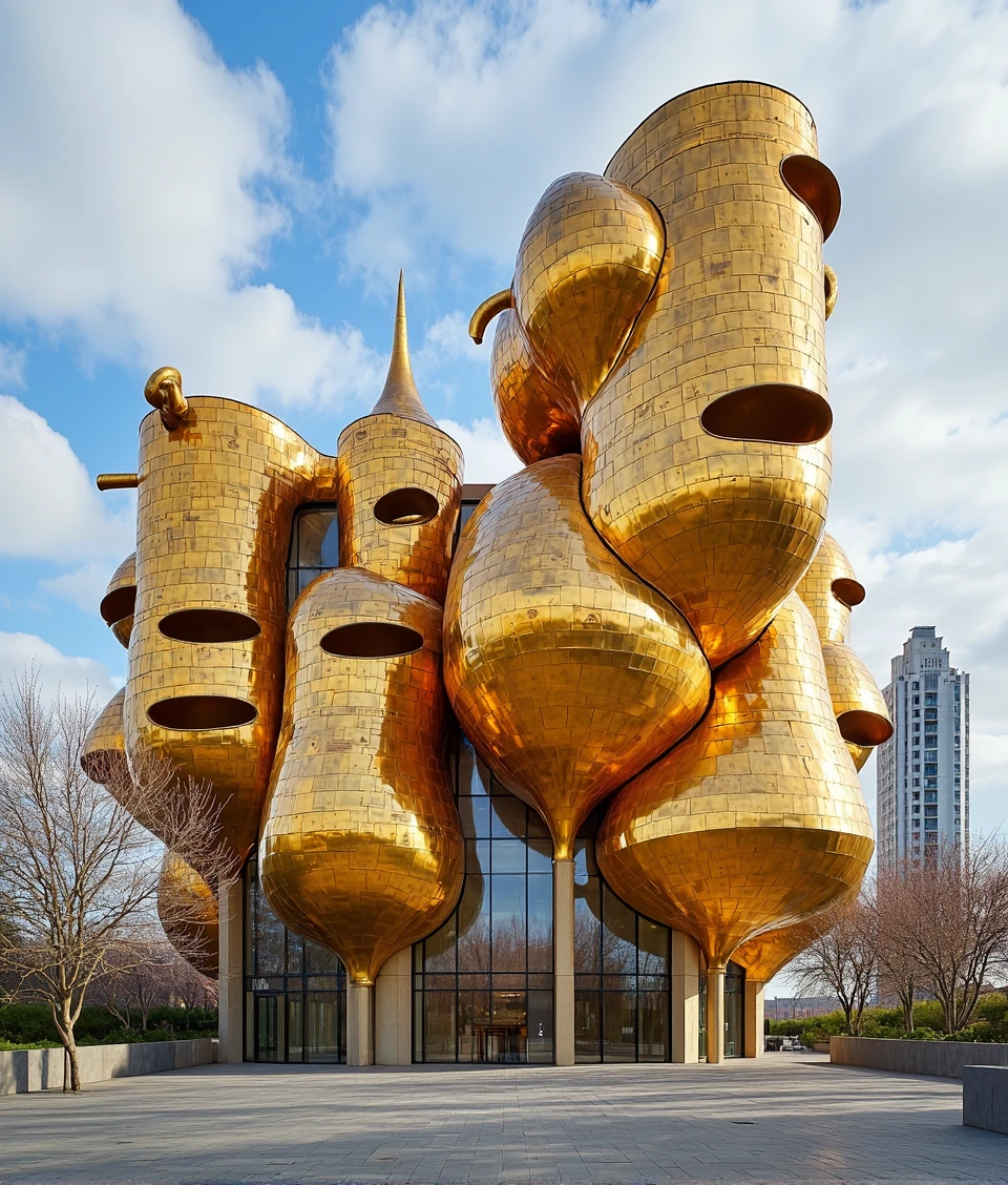 buildingbylaushine,FrankGehry-in-cuprum,sci-fi of a large Amusement Park