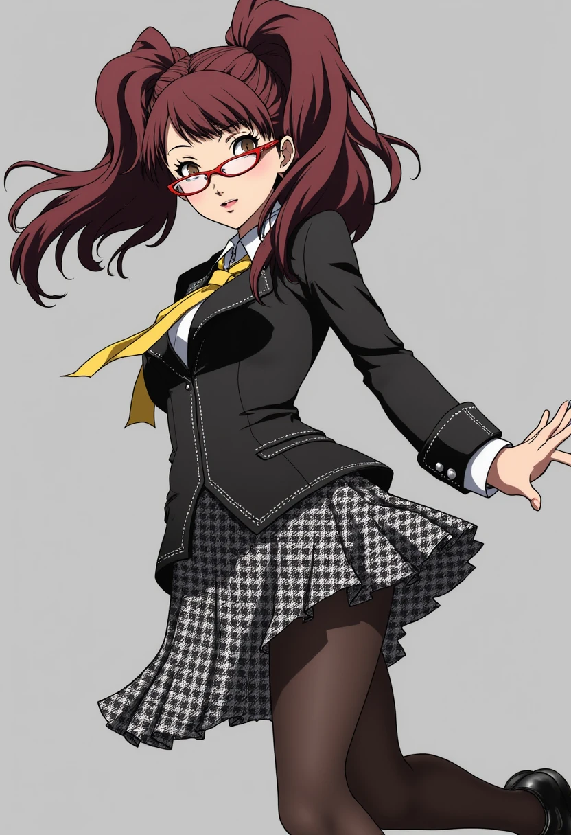 BDSM、Queen、mistress、One girl、solo、(((Long gloves covered to the fingertips in black latex:1.4 )))、(((Black latex short sleeve sailor suit:1.4 )))、Yellow chest ribbon、(((Black latex super mini pleated skirt:1.4)))、(((Black Thigh Boots)))、Stiletto heels、(((Black latex panties)))、(((Black latex bra)))、(((Black leather collar)))、(((Sexy pose)))、Wide-open legs、(((Erotic)))、(((Cowboy Shot)))、One girl, (masterpiece:1.3), (High resolution), (8k), (Very detailed), (4K), (Pixiv), Perfect Face, Beautiful eyes and face, (highest quality), (Very detailed), Detailed face and eyes, (alone), Textured skin, Absurd, High resolution, Meews, Glasses, Long Hair, Purple eyes,Redhead, break、Subjective, Selfie, Temple, Japanese architecture, Outdoor, cherry blossoms,Frowning、Staring at the audience、Cold Stare、blush