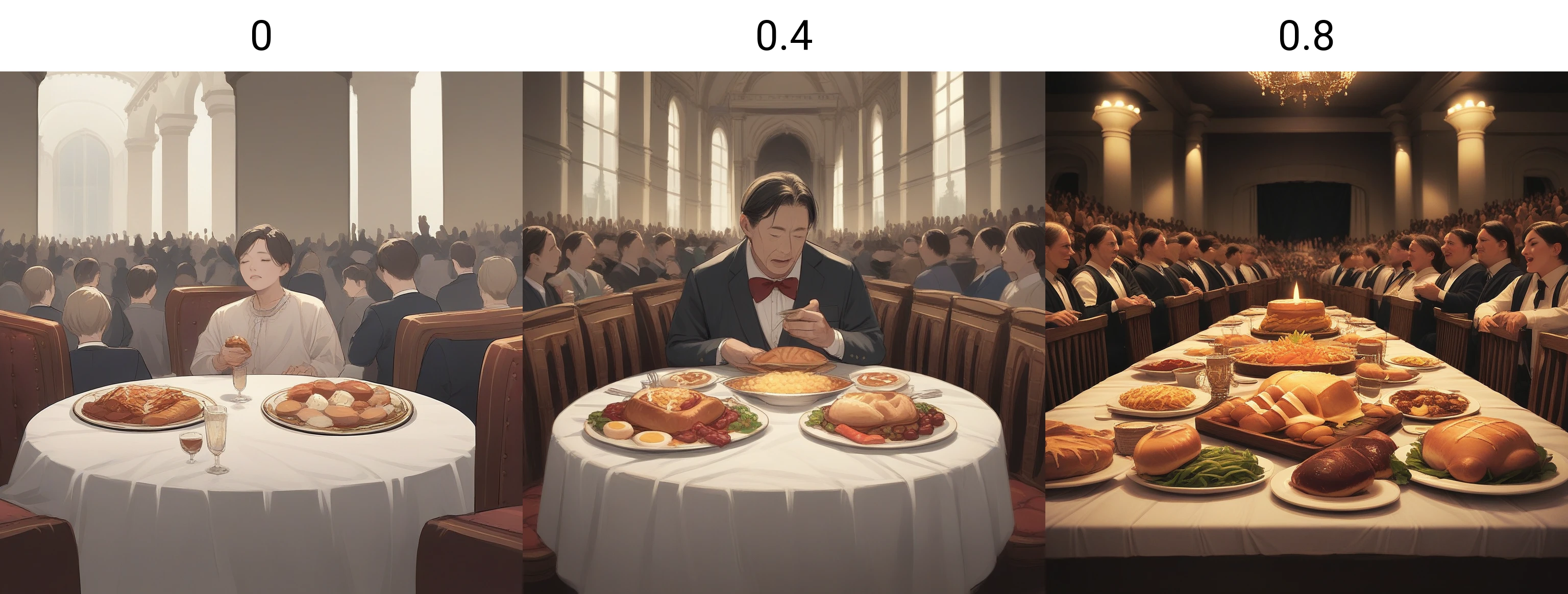 score_9, score_8_up, score_7_up, score_6_up, score_5_up, score_4_up, zPDXL2,source_anime,rating_questionable, crowd, indoors,  <lora:Feast:0> f34st,feast, banquet, table, food,