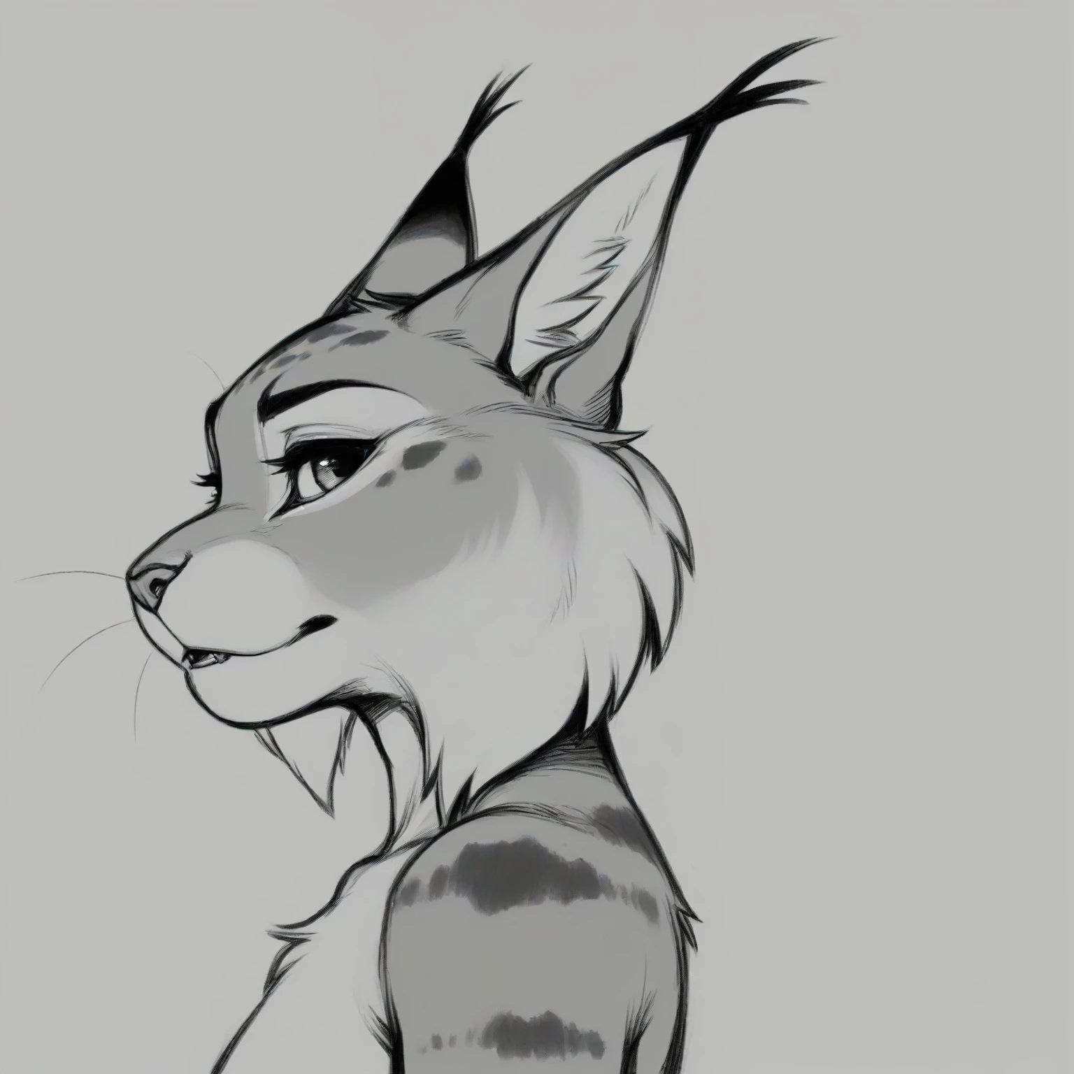 anthro, eye contact, score_9, score_8_up, feline, lynx, headshot portrait, headshot, side view, looking at viewer,
<lora:Furry_Line_Art_Style:1>, (line art, monochrome, black and white), by black-kitten