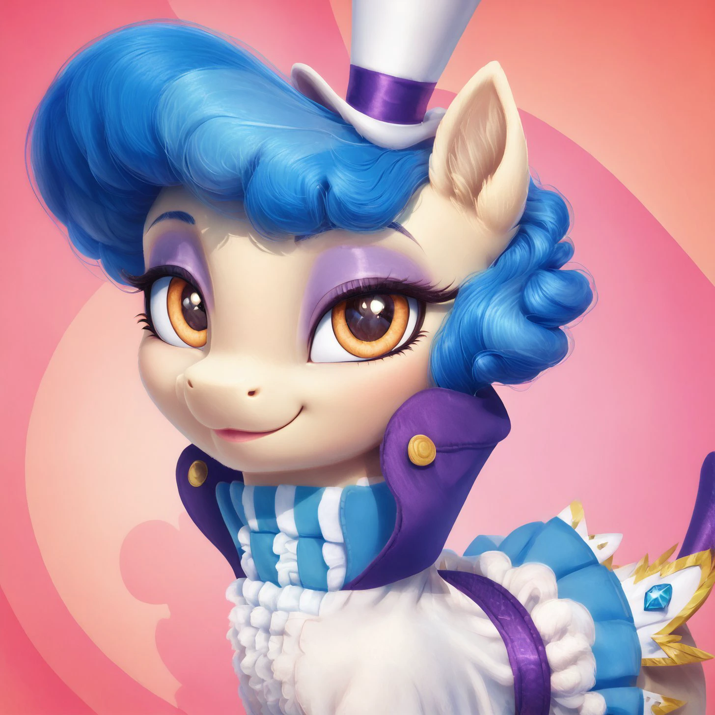 score_9, score_8_up, score_7_up, score_6_up, score_5_up,with beautiful, detailed, (detailed cute pony face), detailed eyes, detailed fur, beautiful, vector, flat colors, (abstract background: 1.8), (looking at you, looking at viewer: 1.5), cute smile, happy, ((close-up)), <lora:Sapphire Shores:1>Sapphire Shores
<lora:Wholesome_MLP-v1.2:1>  <lora:3D_Animation_Diffusion_Pony_style:1>