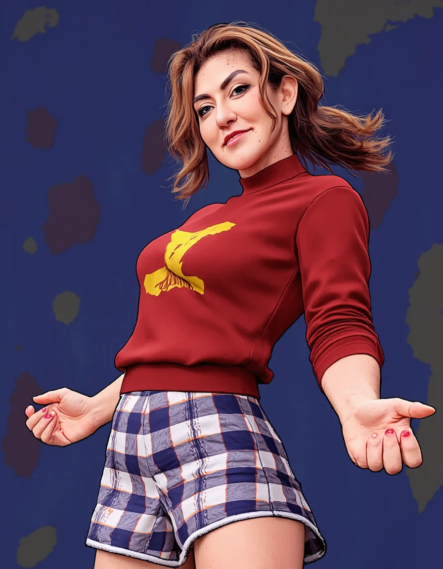 pixel-art Street Fighter style <lora:Dilan Yesilgoz:1.8> Dilan Yesilgoz, Crewneck sweatshirt, Plaid mini skirt . vibrant, dynamic, arcade, 2D fighting game, highly detailed, reminiscent of Street Fighter series . low-res, blocky, pixel art style, 8-bit graphicsâââ