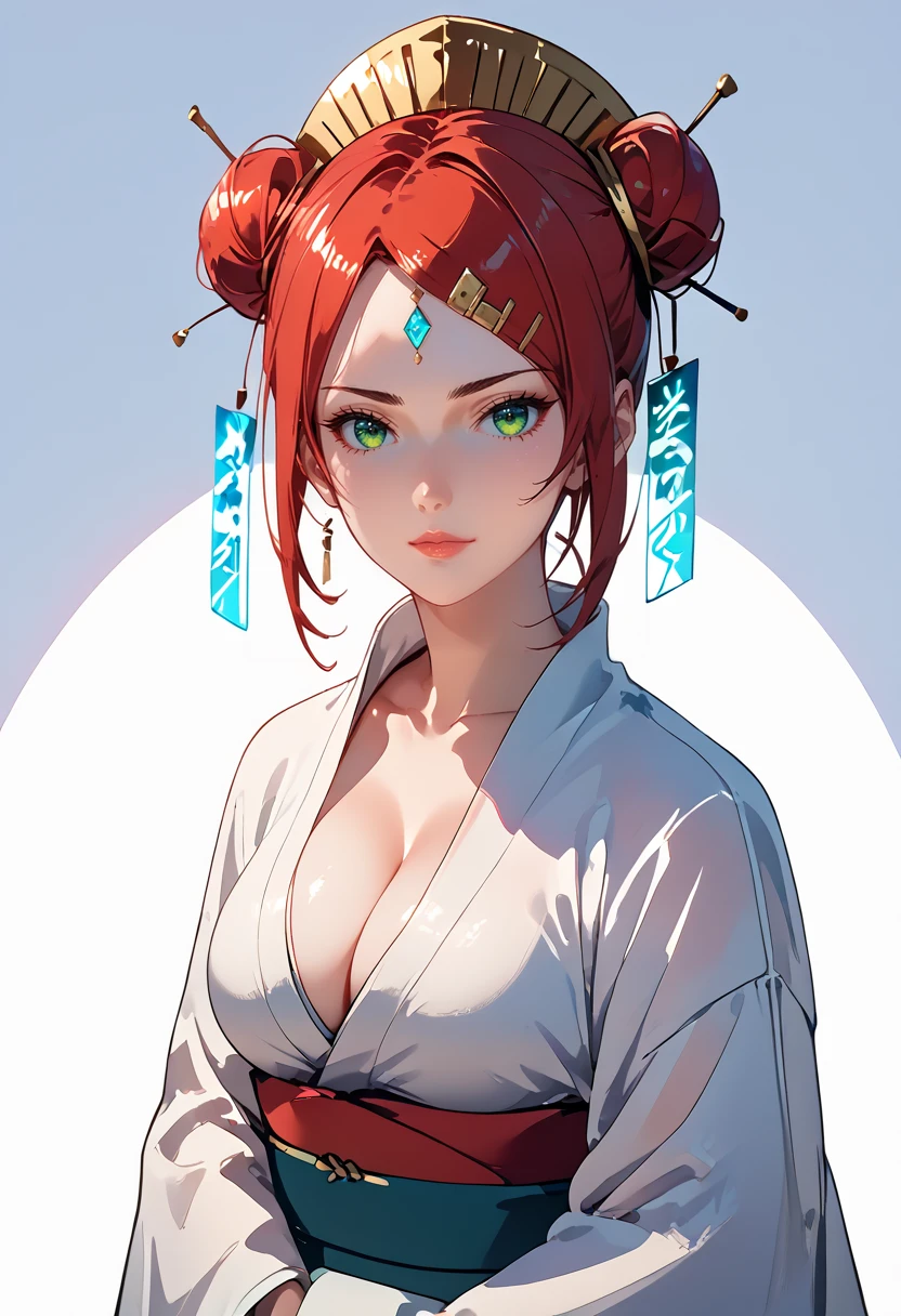 source_anime, (masterpiece), (best quality), score_9, score_8_up, score_7_up, (masterpiece:1.2), (best quality:1.3), 1girl <lora:Mito_Uzumaki:0.8> mito_uzmk, red hair, double bun, hair ornament, looking at viewer, japanese clothes, simple background, portrait, cleavage, masterful composition, dynamic movement, low-key lighting, lo-fi, glow, dynamic cinematic lighting, ray_tracing, global illumination <lora:Anime Style (Vauxz) PONY:0.8>, <lora:StS_Skin_Tone_Slider_v5:2.78> <lora:age_slider_v4:2.25> <lora:StS-Breast-Enlarger-Slider-PonyXL-v0.8:0.85>