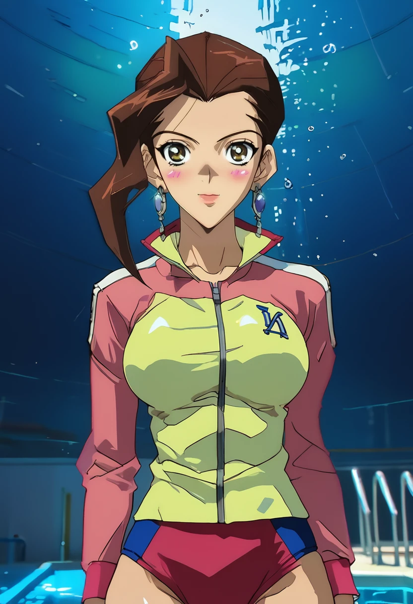 source_anime, (masterpiece), (best quality), score_9, score_8_up, score_7_up, (masterpiece:1.2), (best quality:1.3), 1girl <lora:Fonda_Fontaine_Yu-Gi-Oh:0.8> fonda_ygo, brown hair, earrings, looking at viewer, 2000s \(style\), blush, bikini swimsuit, simple background, masterful composition, dynamic movement, low-key lighting, lo-fi, glow, dynamic cinematic lighting, ray_tracing, global illumination <lora:Anime Style (Vauxz) PONY:0.8>