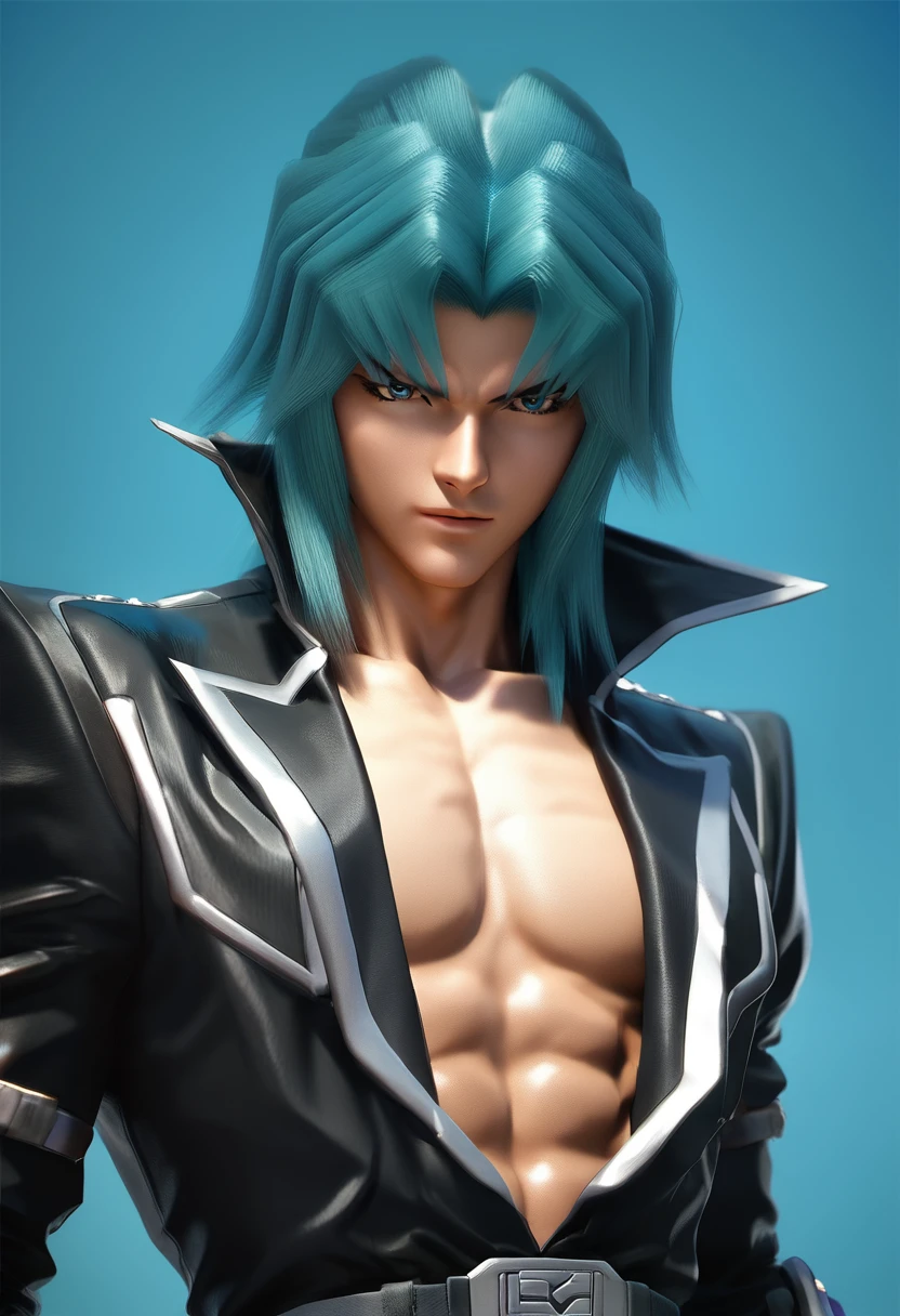 score_9, score_8_up, score_7_up, masterpiece, best quality, source_anime, 1boy zane_ygo, black coat, aqua hair, simple background, 2000s \(style\), (muscular:1.3), shirtless, unreal engine 5, upper body, facing viewer, (masterpiece), (best quality), source_anime, 1boy zane_ygo, black coat, aqua hair, simple background, 2000s \(style\), (muscular:1.3), shirtless, unreal engine 5, upper body, facing viewer, masterful composition, dynamic volumetric lighting