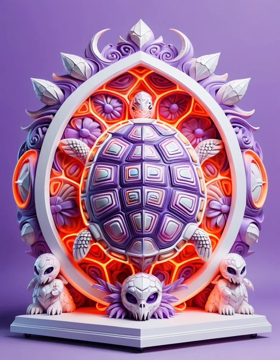 one of a kind art in the form of a dribbble style. Capturing a Vile White and Lavender Ashkenazi (ral-trtlshl:1.2) , in a Fantasy setting, neon sculptures, 3D paper sculptures, office culture commentary, dynamic poses, <lora:ral-trtlshl:1>, magical composition, dynamic composition, luxurious, highly decorated, elaborate, vibrant