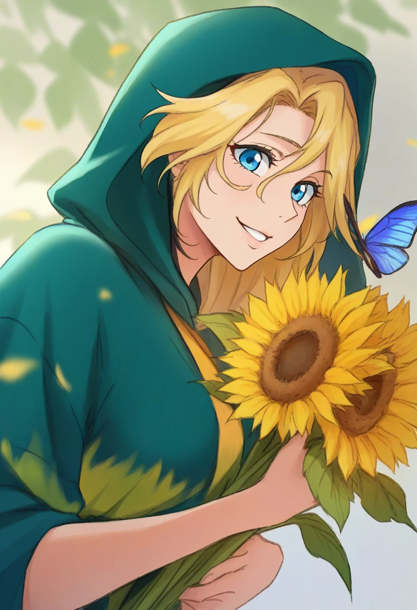 masterpiece, best quality,newest,
BREAK
1girl, outfit, dark green clothing, yellow hair, blonde hair, smile, looking at viewer, sunflower in hand, butterfly, upper body, medium_hair
<lora:suruga_IllustriousXL_v1.0:0.3> <lora:Rakusakugaku_Illust:.7>