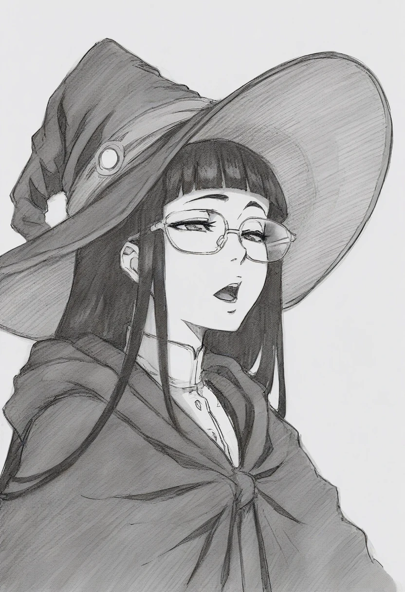 masterpiece, best quality,newest,
BREAK
1girl, solo, long hair, open mouth, bangs, simple background, hat, white background, glasses, blunt bangs, witch hat, half-closed eyes, rimless eyewear, monochrome, sketch, traditional media
<lora:suruga_IllustriousXL_v1.0:0.3> <lora:Rakusakugaku_Illust:.7>