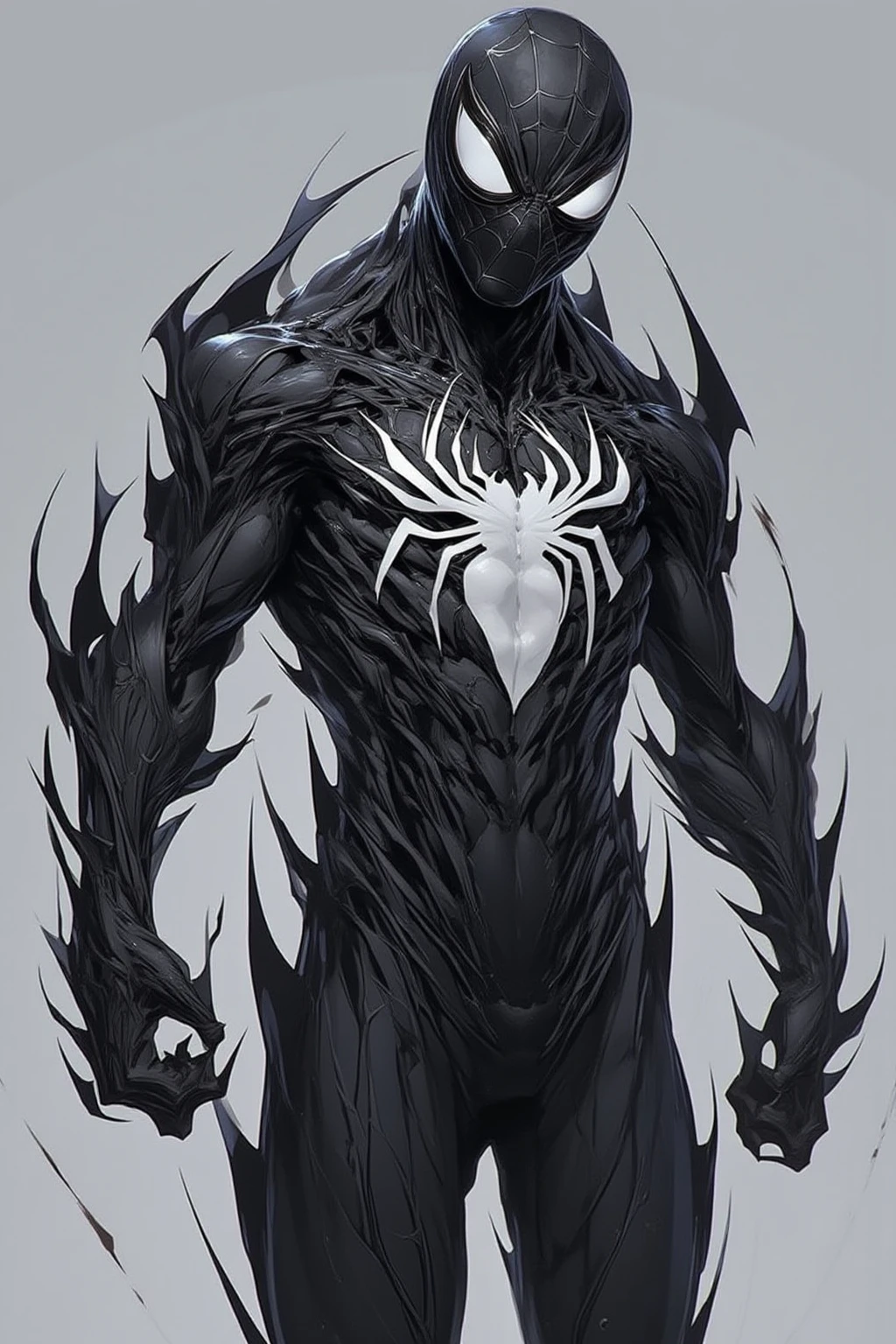 evil-uni,Zombie like Spider-Man, black and white spider suit, zombie stance