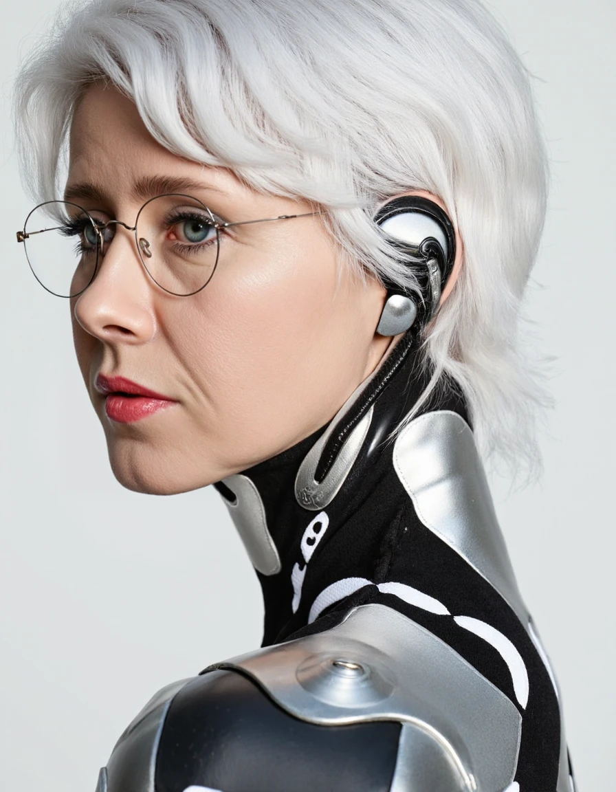 cybernetic robot <lora:Mona Keijzer:1.8> mona keijzer, (((white hair))), glasses . android, AI, machine, metal, wires, tech, futuristic, highly detailedâââ