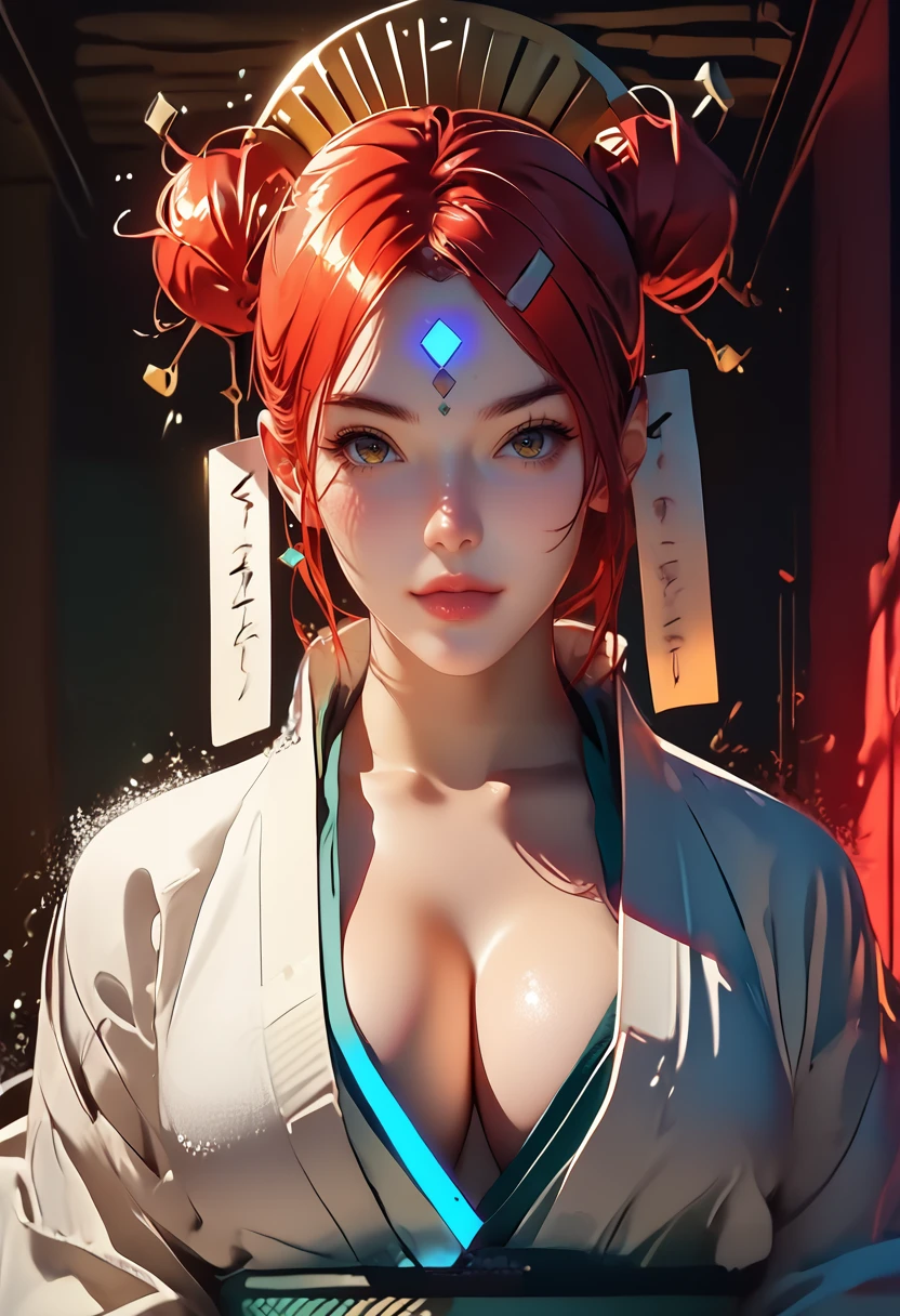 source_anime, (masterpiece), (best quality), score_9, score_8_up, score_7_up, (masterpiece:1.2), (best quality:1.3), 1girl <lora:Mito_Uzumaki:0.8> mito_uzmk, red hair, double bun, hair ornament, looking at viewer, japanese clothes, simple background, portrait, cleavage, masterful composition, dynamic movement, low-key lighting, lo-fi, glow, dynamic cinematic lighting, ray_tracing, global illumination <lora:Anime Style (Vauxz) PONY:0.8>