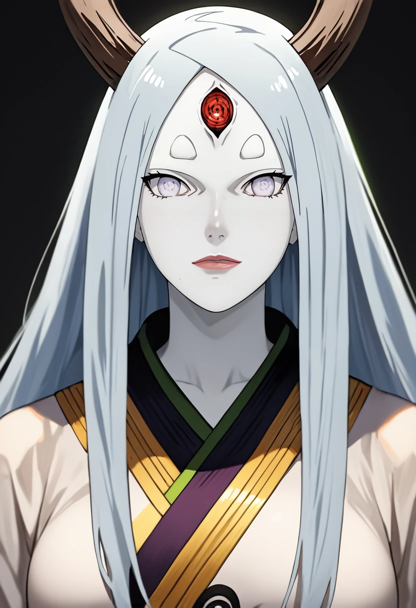 source_anime, (masterpiece), (best quality), score_9, score_8_up, score_7_up, (masterpiece:1.2), (best quality:1.3), 1girl <lora:Kaguya_Otsutsuki_Naruto:0.8> kaguya_otsk, long hair, looking at viewer, third eye, horns, japanese clothes, pale skin, simple background, portrait, masterful composition, dynamic movement, low-key lighting, lo-fi, glow, dynamic cinematic lighting, ray_tracing, global illumination <lora:Anime Style (Vauxz) PONY:0.8>