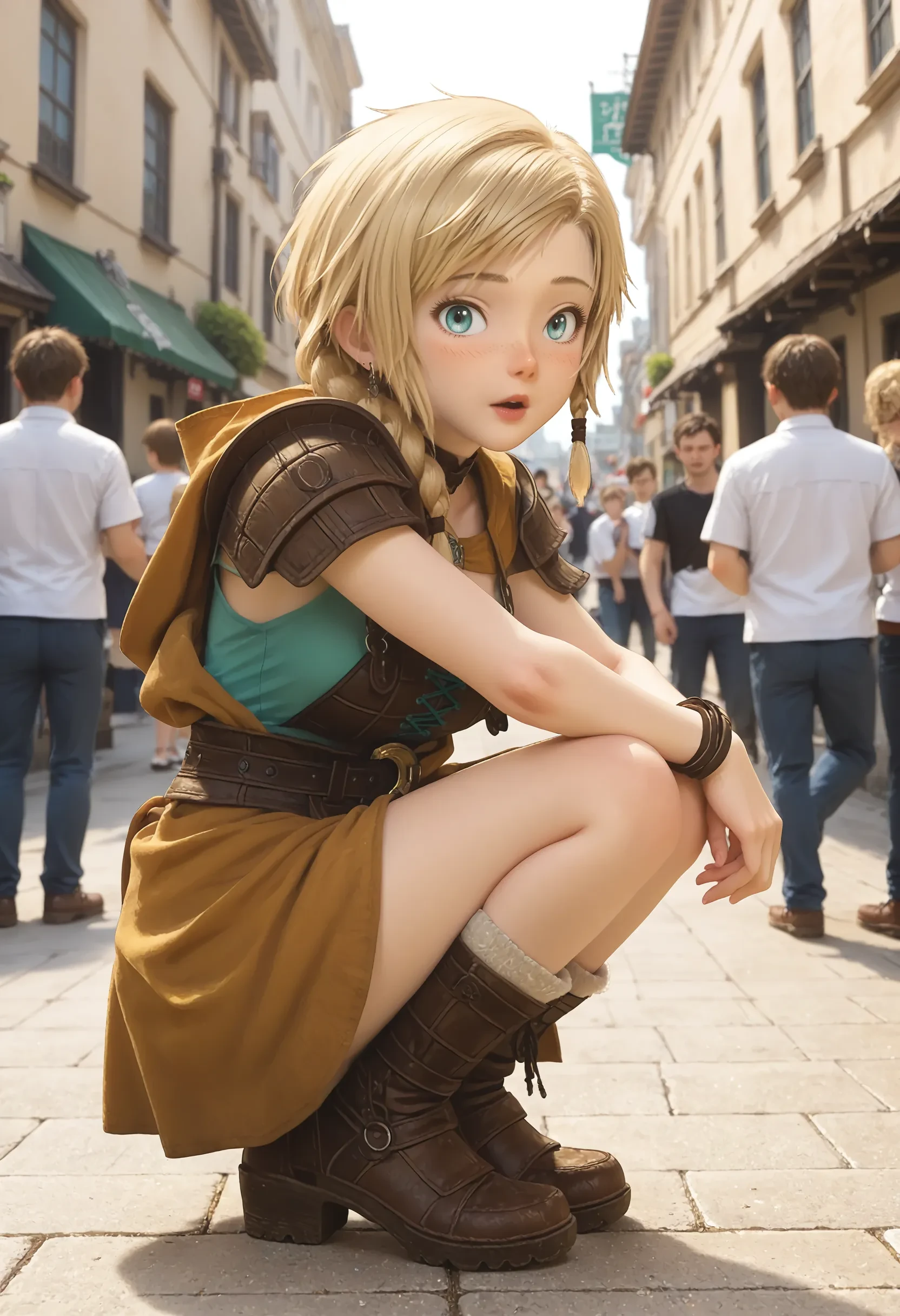 beautiful furry girl, short yellow hair with cat ears, wearing a scarf around her neck, naked, big breasts , naked, without clothes