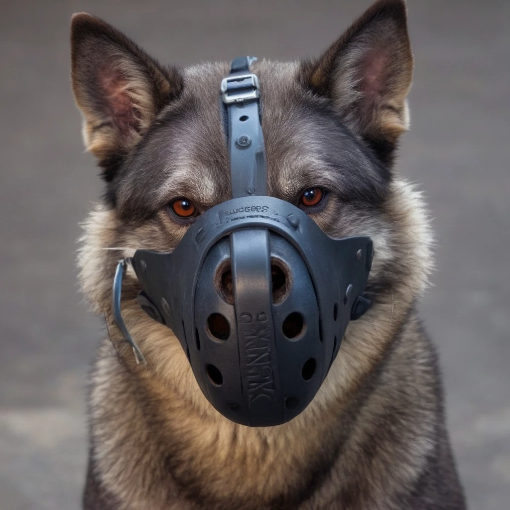 (wolf:1) wearing a muzzle <lora:K9-muzzle:1>,