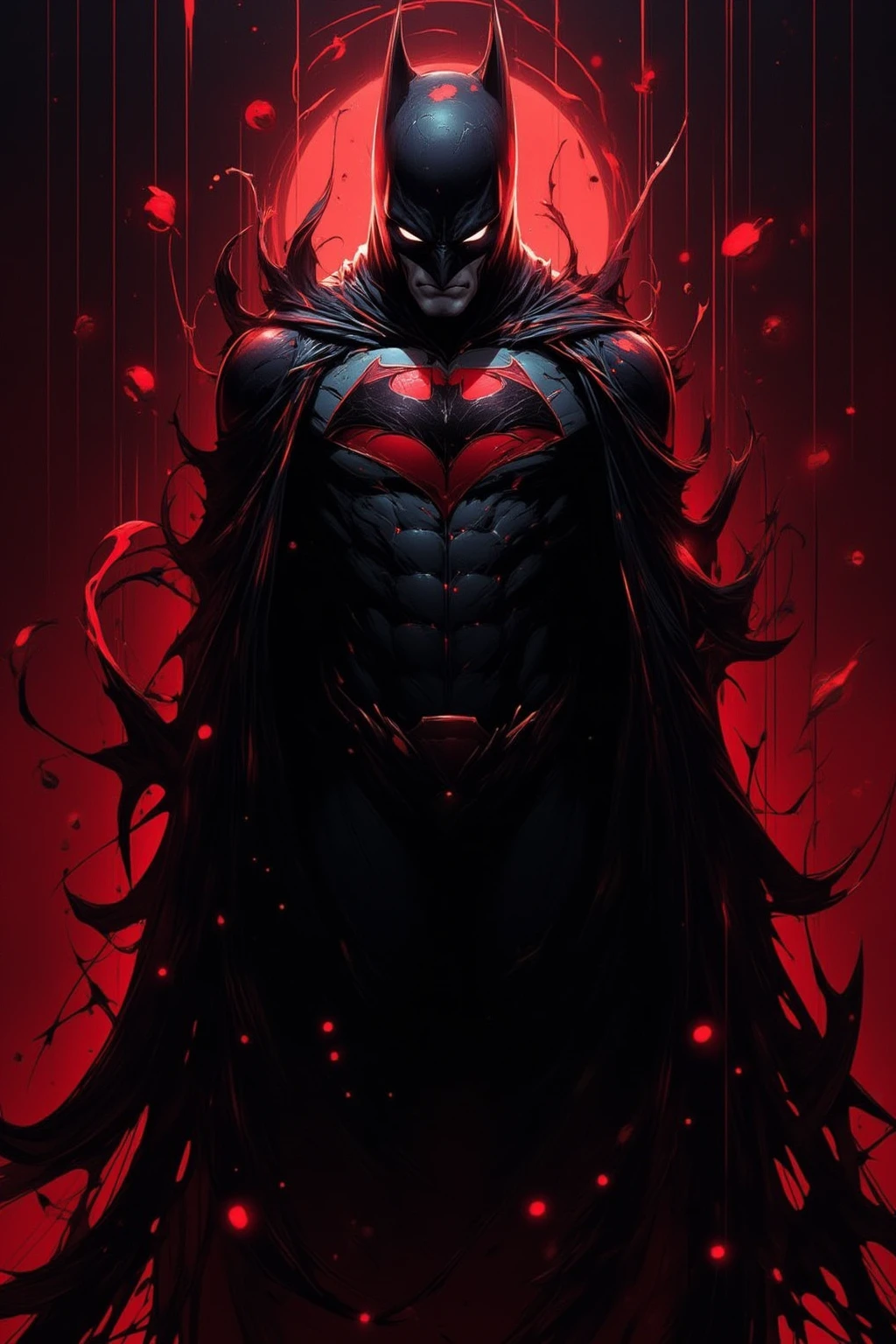 evil-uni,Dark Batman, Evil Batman, bloody background, bloody bat logo, bloody cape,