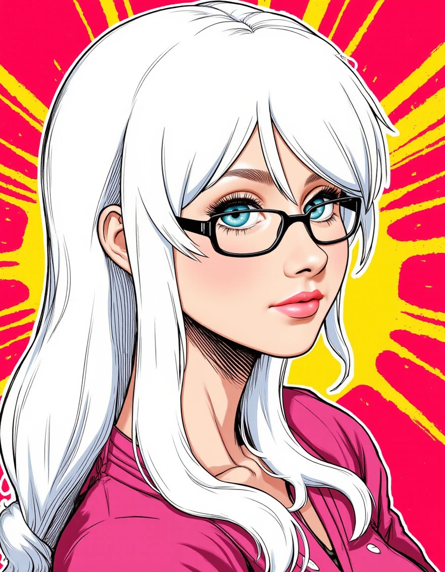 manga style <lora:Mona Keijzer:1.2> mona keijzer, (((white hair))), glasses, looking at viewer, long hair . vibrant, high-energy, detailed, iconic, Japanese comic styleâââ