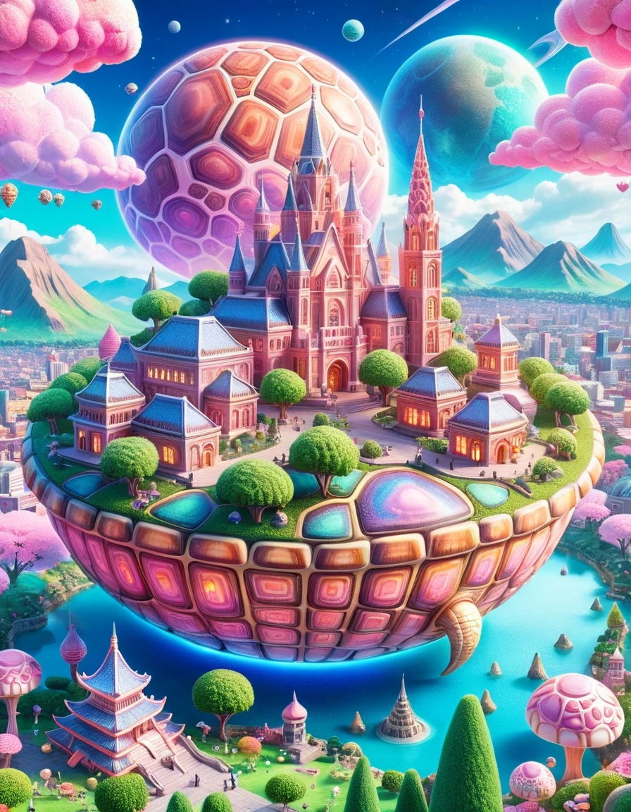 landscape of a Creative Ancient (ral-trtlshl:1.1) and Planet, cityscape, Cosy, Fairy Kei, "I don't wanna wait in vain for your love.", illustration, scene, <lora:ral-trtlshl:1>, gorgeous, cinematic atmosphere, beautiful elegant, great light, luxury, perfect composition, rich vivid colors, highly detailed