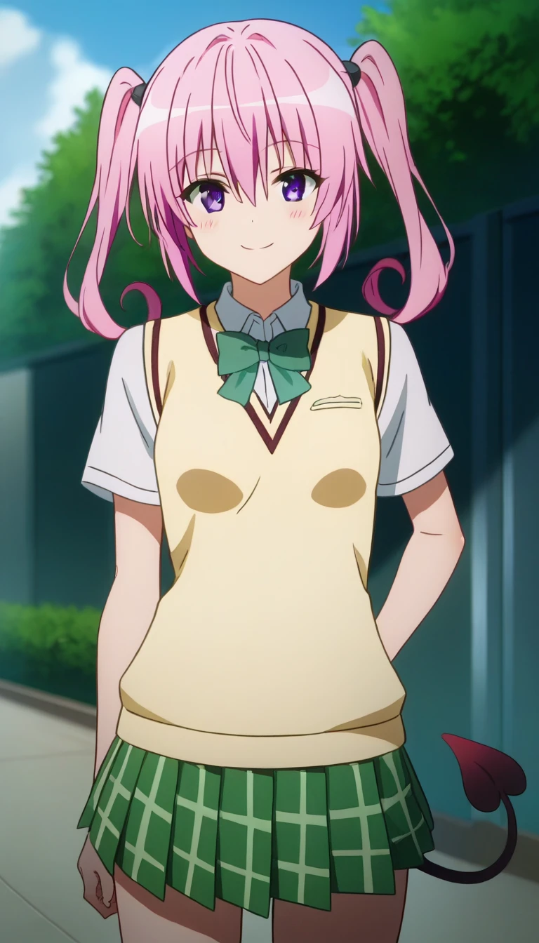 (masterpiece、Highest quality、Very detailed)、((One Girl))、((Pink Hair))、((Twin tails))、((Bright Blue Eyes))、Wicked Smile、((Grin))、vapor、Earrings、((Very large breasts))、((Seraphim))、((Navy blue pleated skirt))、((Black pantyhose pulling))、Cowboy Shot、((I had already finished))、Jim's warehouse