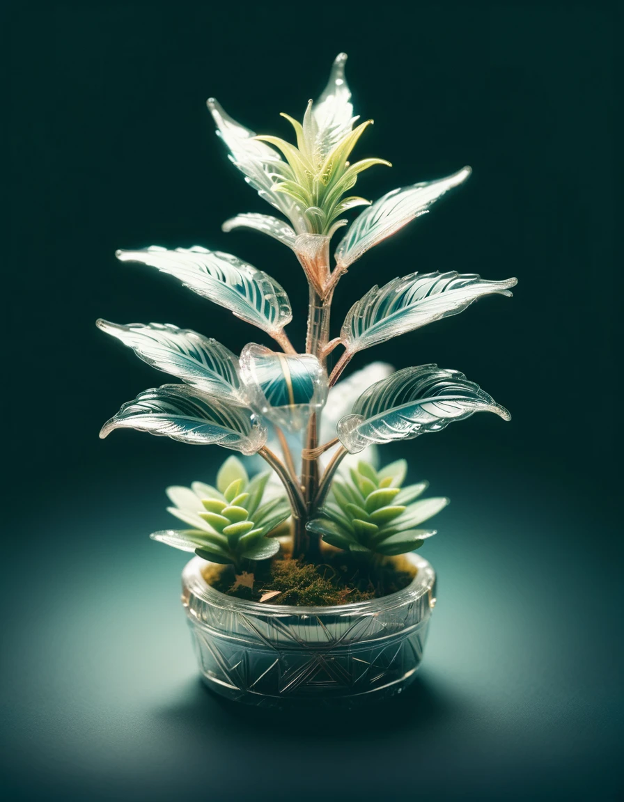 Cross Processing Print of a Tiny ral-trnzpwrp, wearing Plants, Lonely, studio lighting, 35mm, small, <lora:ral-trnzpwrp:1>, highly decorated, ambient atmosphere, fantastic aesthetic, luxurious, elaborate, gorgeous, detailed, extremely rich detail