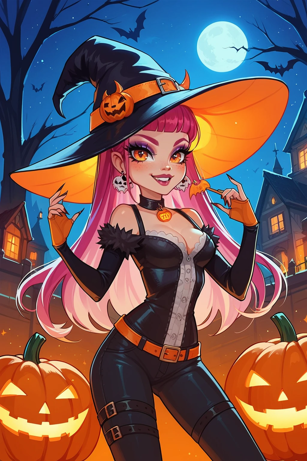 score_9, score_8_up, score_8, <lora:mh:1>, monsterhigh, 1girl, solo, smile, halloween, night, dark,