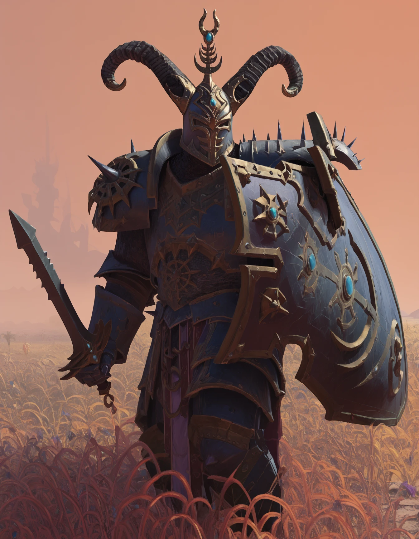 score_9, score_8_up, score_7_up, source_cartoon, 2d, cowboy shot,
ChosenofSlaanesh, armor, horned helmet, holding sword, shield,
<lora:ChosenofSlaanesh_PonyXL:0.8>