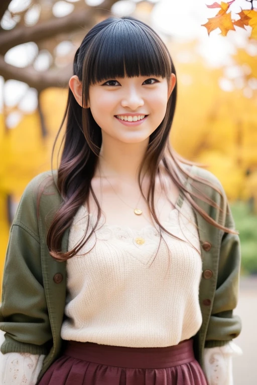 1girl,,(RAW photo, best quality), (realistic, photo-realistic:1.4), masterpiece, an extremely delicate and beautiful, extremely detailed, 2k wallpaper, Amazing, finely detail, extremely detailed CG unity 8k wallpaper, ultra-detailed, highres, soft light, beautiful detailed girl, extremely detailed eyes and face, beautiful detailed nose, beautiful detailed eyes,cinematic lighting,perfect anatomy,
(at a park), (autumn scenery),(golden gingko leaves in the background), Tokyo university, (bokeh)
(wearing blouse and jacket) (long skirt)
(various angles)
smiling
<lora:chest size:-1>
<lora:tamurayukariV2_lora:0.8>