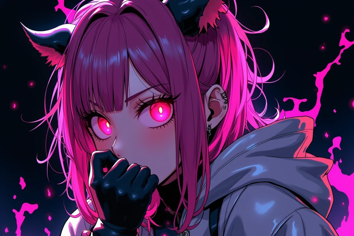 hfneonanimedemongirl,anime sticker, demon girl, anime, dramatic light "jotaku" neon