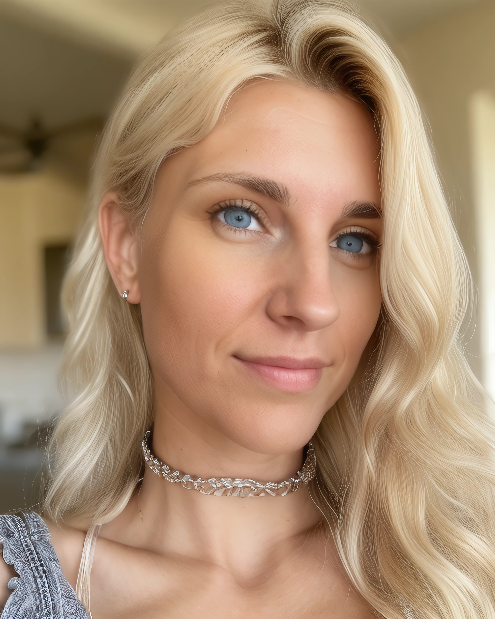 hfs, ((detailed eyes, beautiful eyes, detailed face, beautiful face):1.2), amateur, photo of a woman, dark roots, overalls, collar, ((platinum blonde hair, wavy hair)), RAW Photo, realistic, <likenesshelpbyshurik3>
