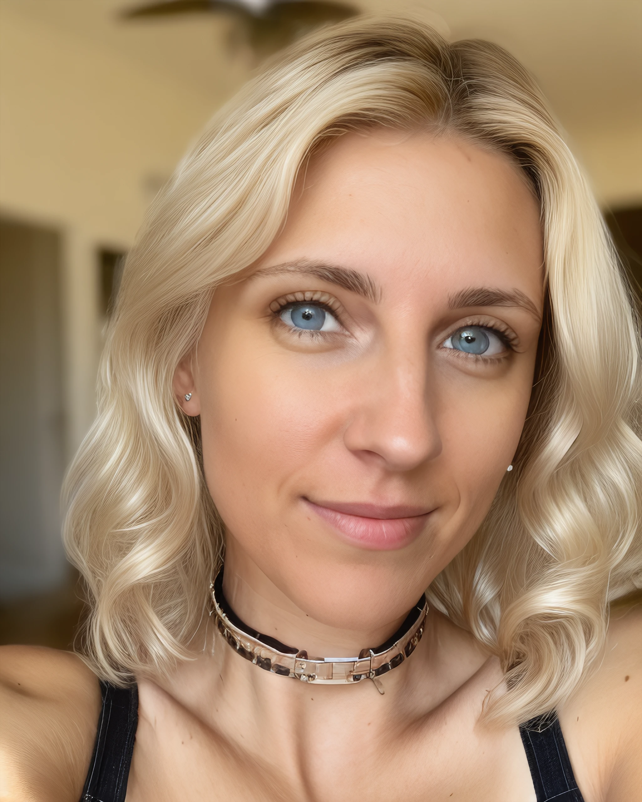 hfs,  ((detailed eyes, beautiful eyes, detailed face, beautiful face):1.2), amateur, photo of a woman, dark roots, overalls, collar,  ((platinum blonde hair, wavy  hair)), RAW Photo, realistic, <likenesshelpbyshurik3>
 