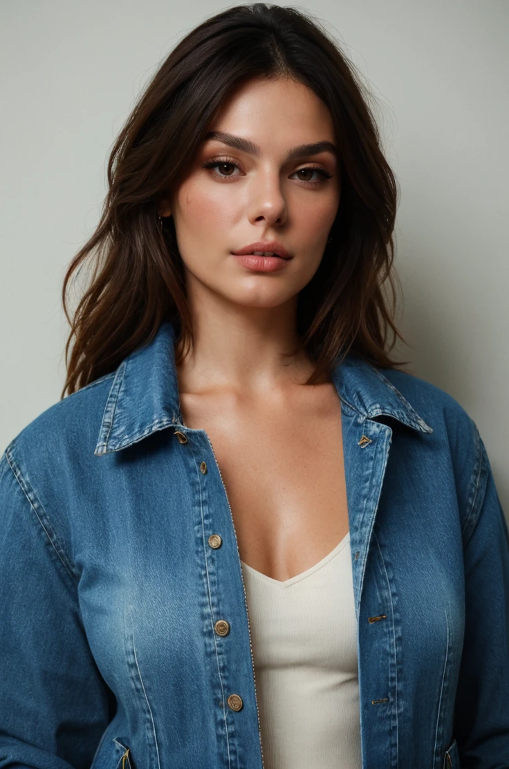 (High quality), (masterpiece), realistic, 8K, isisvalverde,  [brown hair], (denim jacket) <lora:IsisValverdev2-000008:0.95>