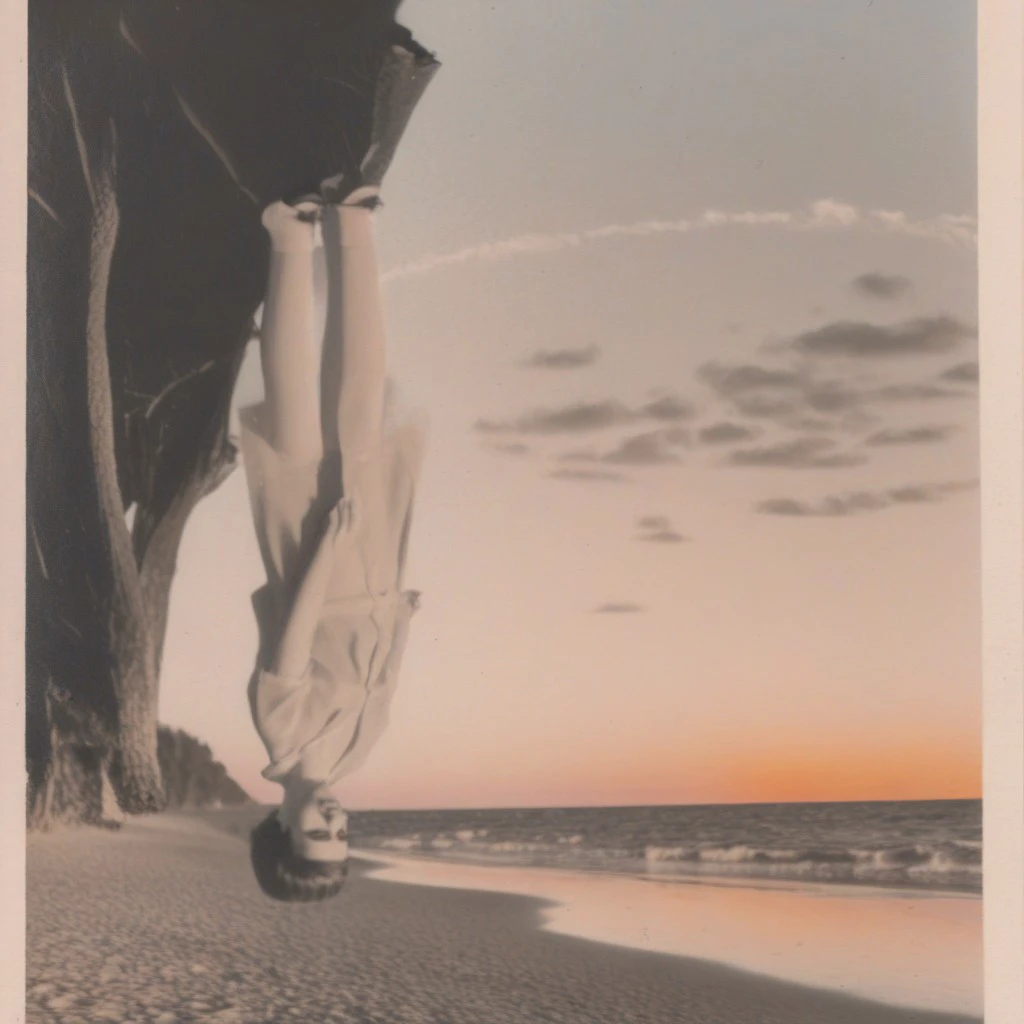 young woman, beach, sunset, clouds