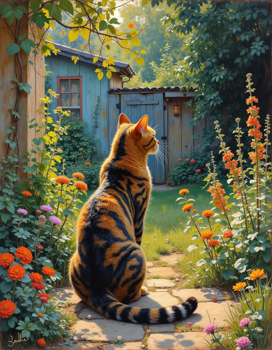 m0d3rn1mpr a cat in a garden
 <lora:modern-impressionist:0.8>