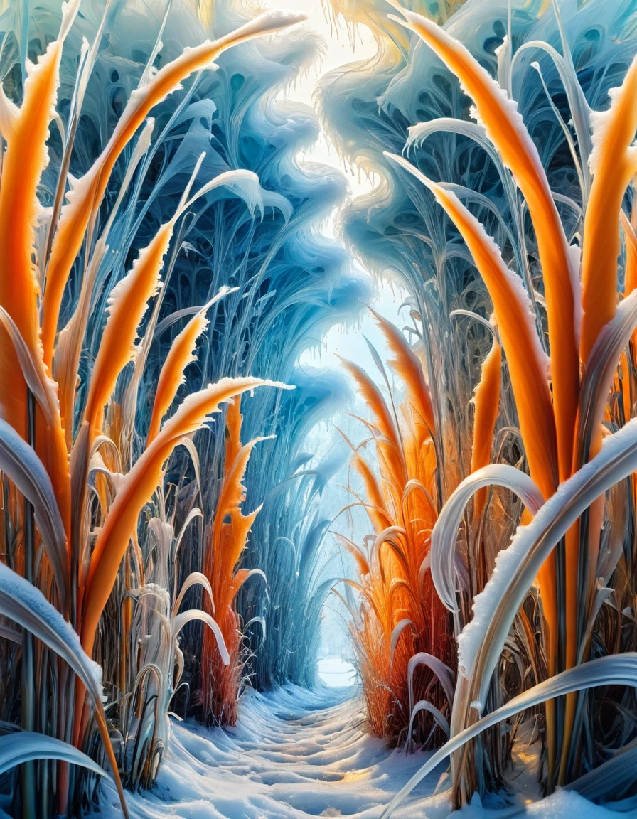 orange (ral-argl:1.1) , Magnificent, inside a reeds, Snowy, Very wide view, abstract art, messy art stylized by Jackson Pollock, detailed, masterpiece, intricate background, atmospheric perspective, psychedelic colors, surreal, <lora:ral-argl-sdxl:1>, set logical ambient background, intricate artistic color, epic atmosphere, stunning, positive emotional