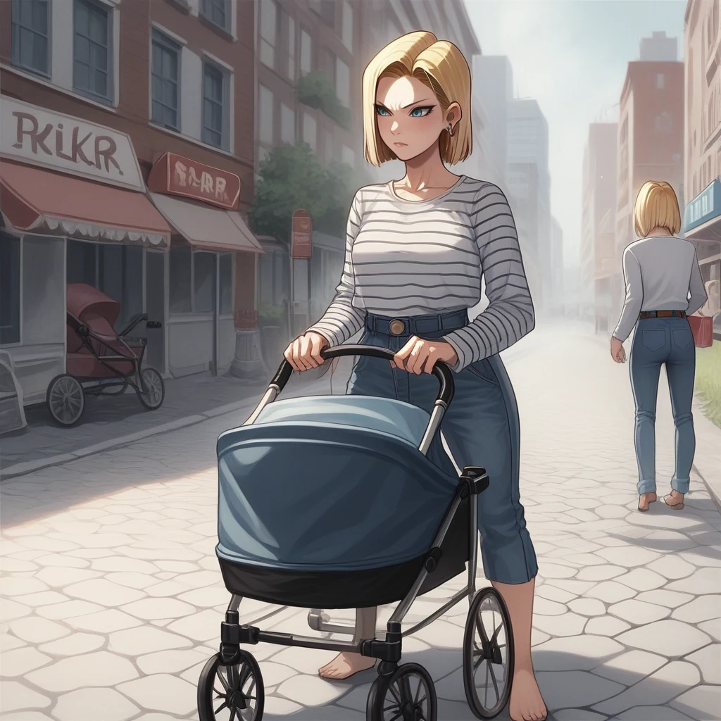 score_9, score_8_up, score_7_up, score_6_up, score_5_up, score_4_up, zPDXL2,source_anime, <lora:Stroller:0.8> strll3r, 1girl, pushing stroller, ground vehicle, cowboy shot,android 18