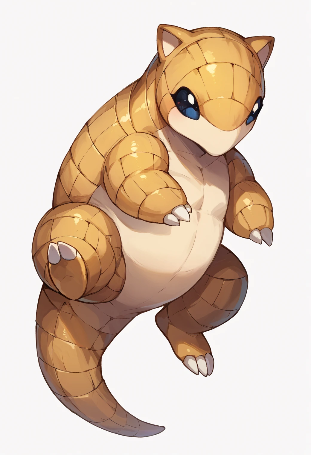 <lora:Sandshrew V4:1> sandshrew, feral, claws, rear view, (raised tail:1.2), all fours, looking back, feet, blue eyes
