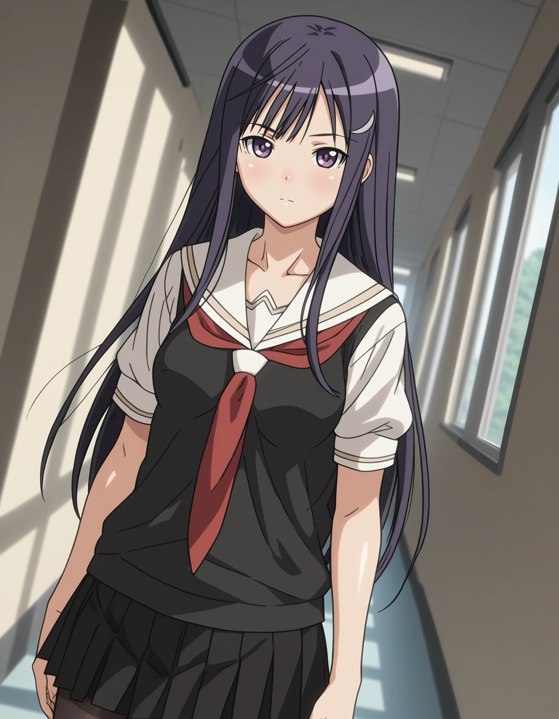 masterpiece, best quality, ultra-detailed, illustration, <lora:gundouMisuzuTomoChanIs_v12:0.9>, 1girl, solo, gundou_misuzu-lp, purple hair, purple eyes, low ponytail, hair over shoulder, single sidelock, hair scrunchie, blue scrunchie, asymmetrical hair, hair strand
gundou misuzu , tomo-chan wa onna no ko , 1girl , black hair , black skirt , breasts , censored , cowgirl position , necktie , no panties , penis , purple eyes , school uniform , sex , skirt , small breasts , straddling , vaginal, pussy
 <lora:gundou_misuzu:1>  <lora:BetterPussyV0.1:1>