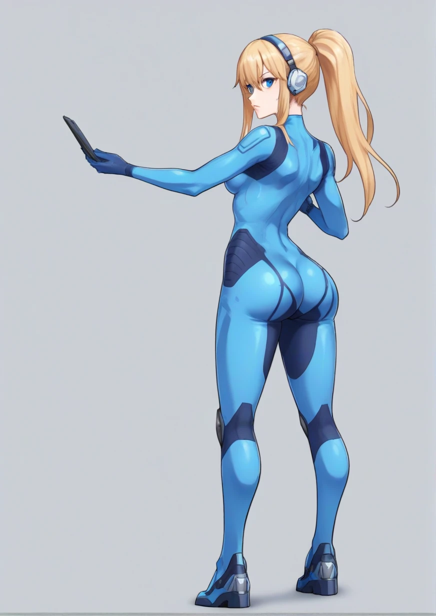 Best quality, afterglow, 4K, ((masterpiece)), extremely detailed, 8 k, trending on artstation, difficult, High detail, sharp focus, egdcl girl with blond long hair, One, in room, headphones, gloves, jumpsuit bodysuit, sleeveless shirt