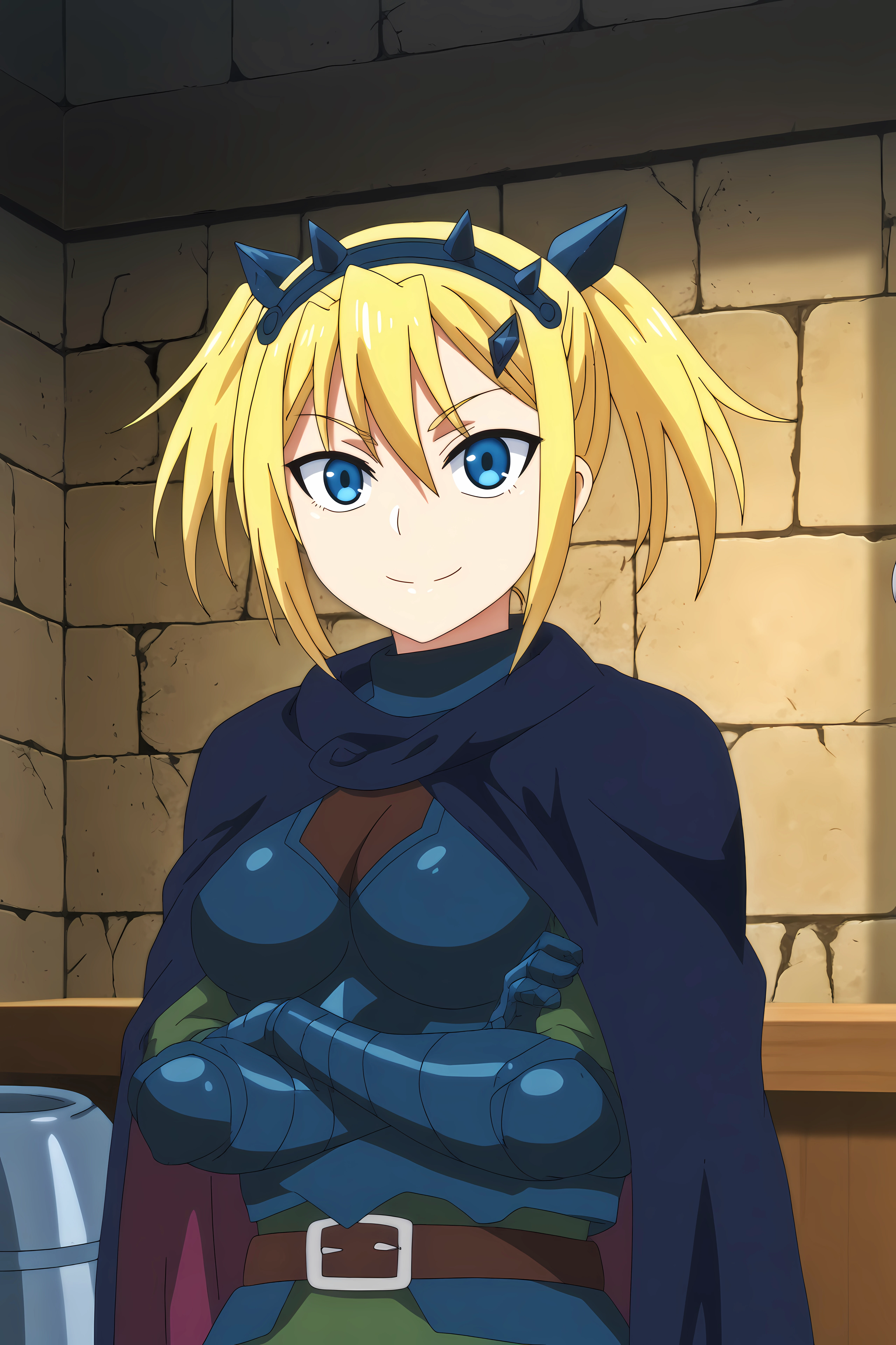 lucy grill,1girl,solo,smile,twintails,breasts,hair ornament,hair between eyes,large breast,short hair,armor,cape,belt,gauntlets, gloves, hairclip,upper body,smile,crossed_arms

BREAK
indoors,medieval house



<lora:Lucy_Grill_-_Peter_Grill_to_Kenja_no_Jikan.safetensors:0.8>
<lora:detailed_backgrounds_v2.safetensors:0.5>
