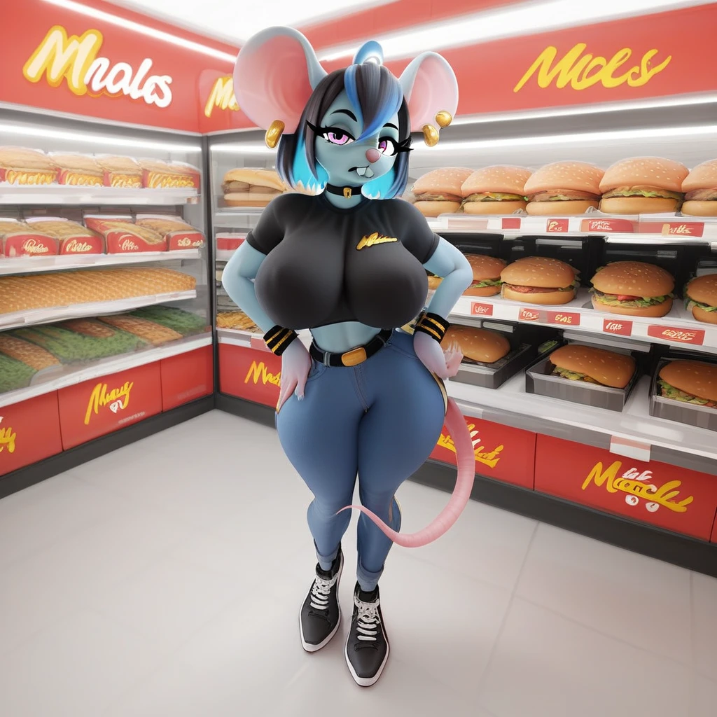 Chubby curvy Woman in heroine costume, (female version of Wolverine), Very tigh an small costume, almost naked , mask look like Wolverine on face l almost showing her Very small breats, wearing a Very thong panties showing her crotch , (( fullbody view)), hands on hip, standing out side Supermarket


