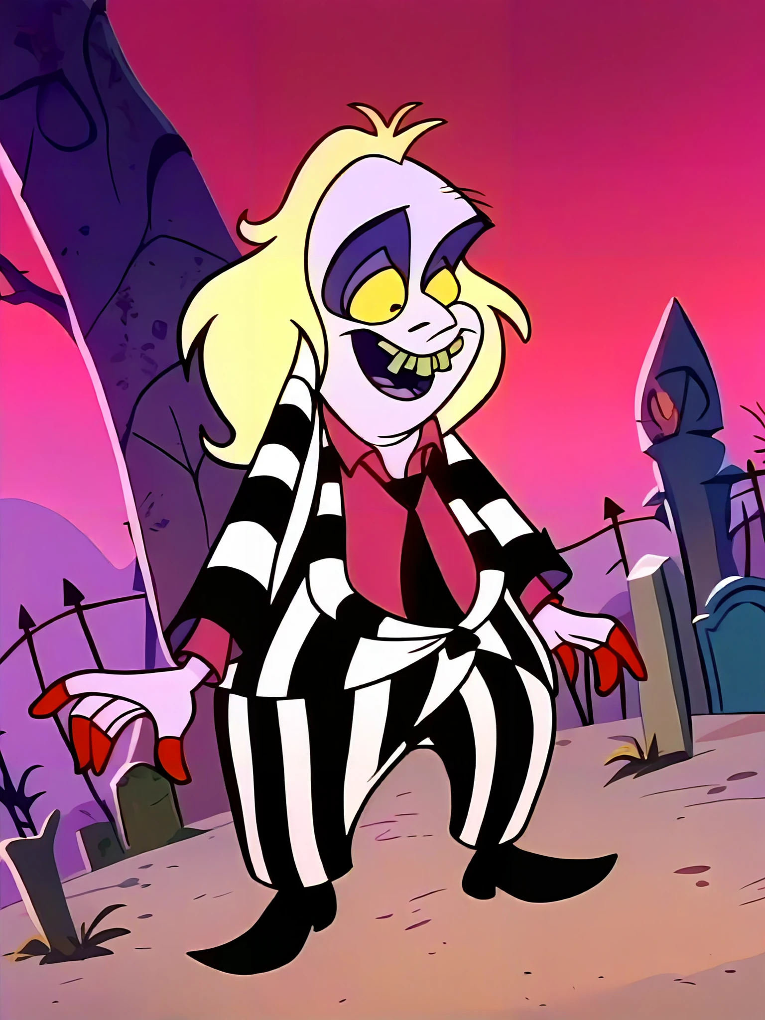 score_9, score_8_up, score_7_up, score_6_up, graveyard, 
<lora:Beetlejuice_Animated:1> Beetlejuice, 1boy, solo, full body, striped suit, grey skin, teeth, yellow eyes