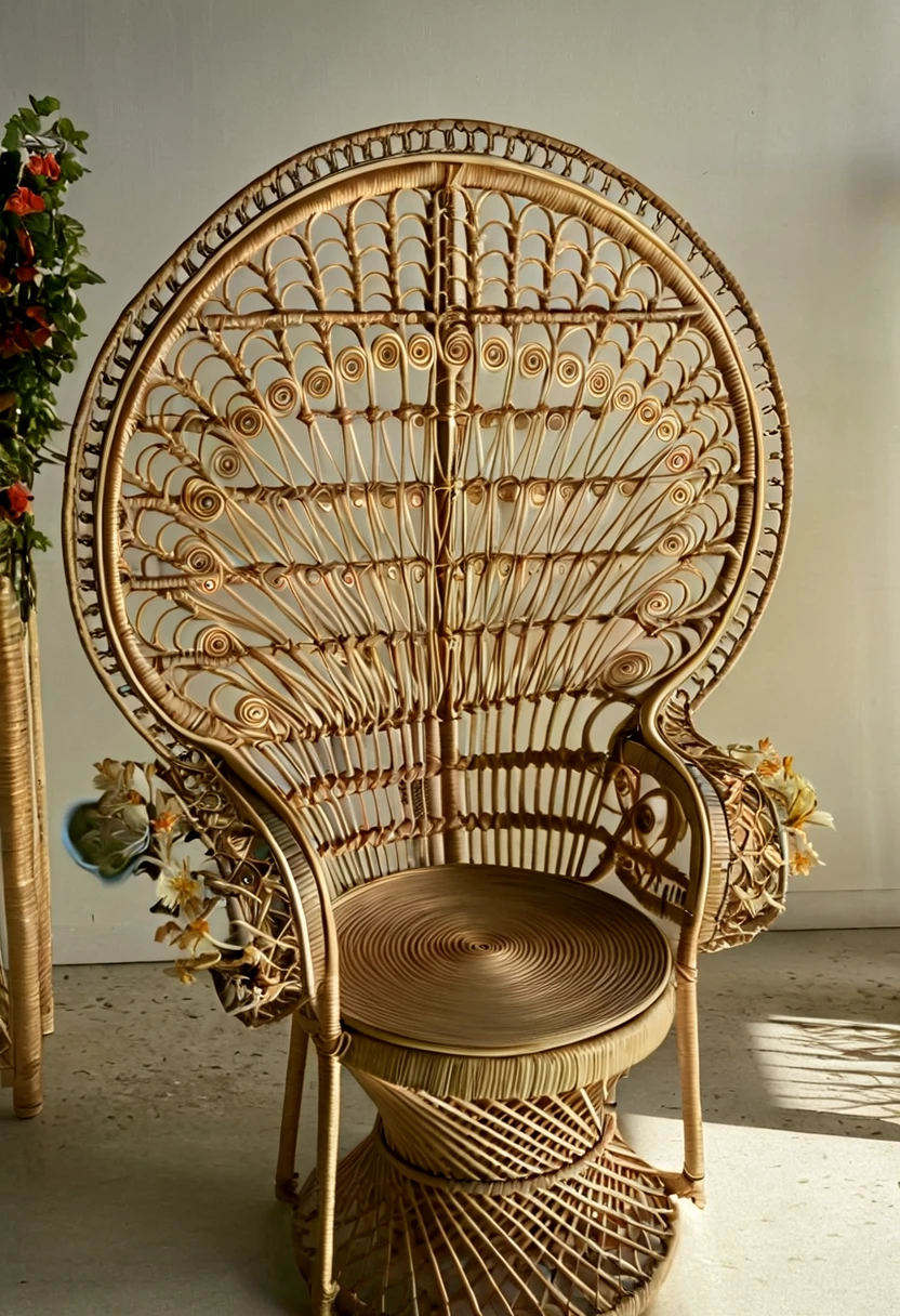 fauteuil_Emmanuelle, rotin, rattan armchair, detailed, cinematic,  surreal, open background, nature background, flower, romantic, beautiful, delicate, magical, artistic, intricate, elegant, perfect deep detail, strong focus, epic composition, joyful,, unique, amazing, gorgeous, dramatic  <lora:offset_0.2:0.1>   <lora:fauteuil_Emmanuelle:1>