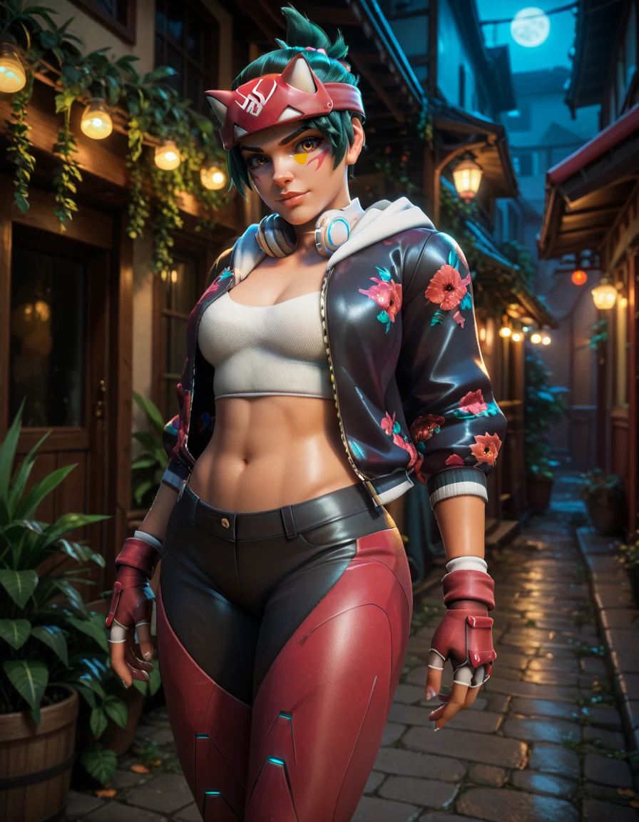 score_9, score_8_up, score_7_up, 1girl,   athleisure, kiriko (overwatch) , green hair, <lora:Athleisure Kiriko-000030:1>  Curvaceous Sway with Hair Toss: Sway your hips gently while tossing your hair over your shoulder creating a pose that exudes both sensuality and playfulness.