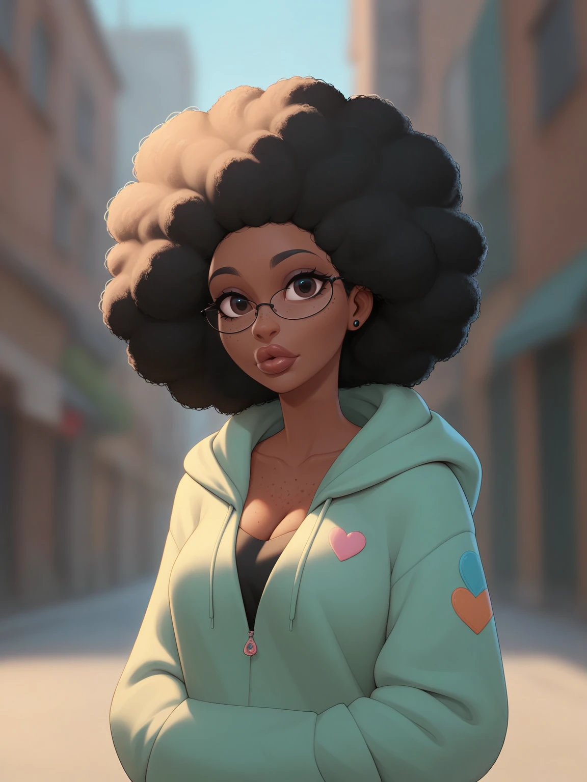 score_9,score_8_up,score_7_up, soberb girl, pale skin, big lips, dark skin, afro rasta hair, miniskirt, colourfull hoodie coat, freckles, cute petite sexy,  big chest, flerting, urban background
<lora:detailed_hands:1>