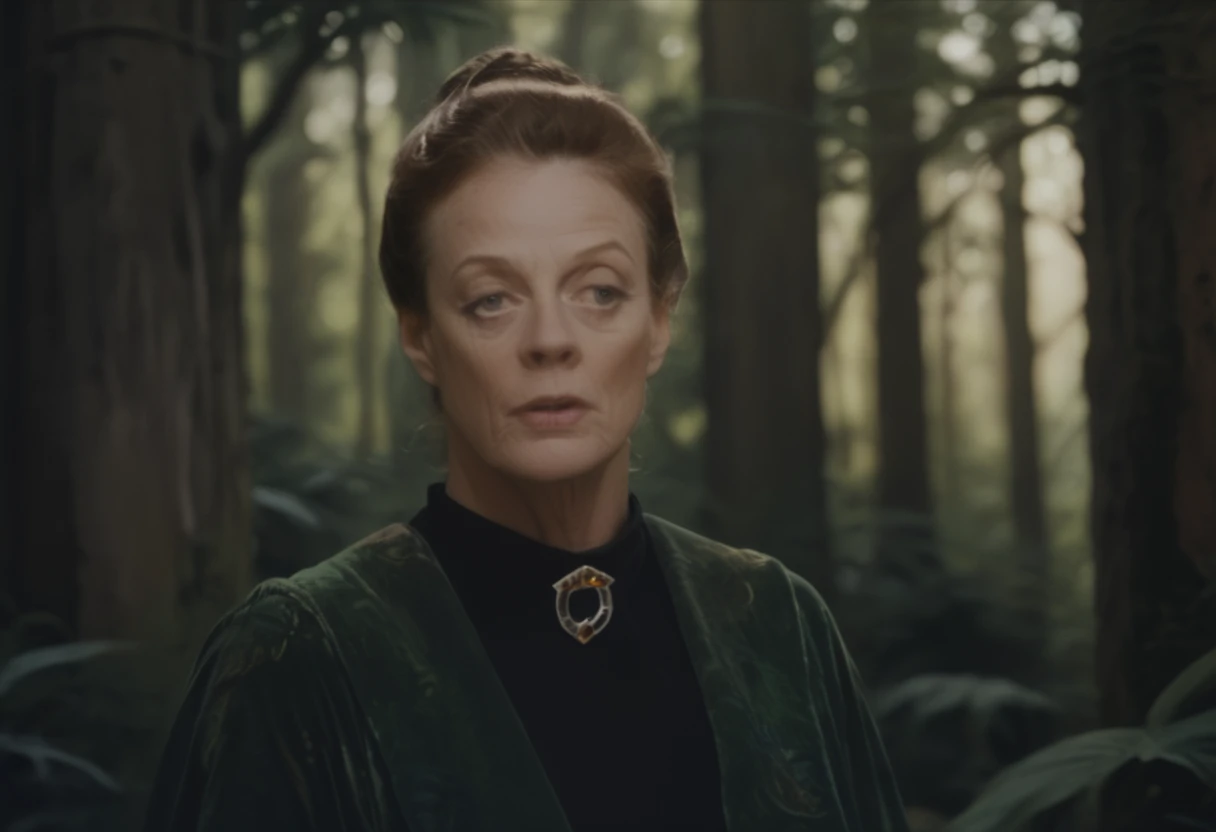 score_9, score_8_up, score_7_up, score_7, score_6_up, wide angle portrait of Minerva McGonagall in a crop-top, fantasy art, rainforest jungle background, (magic:1.1)