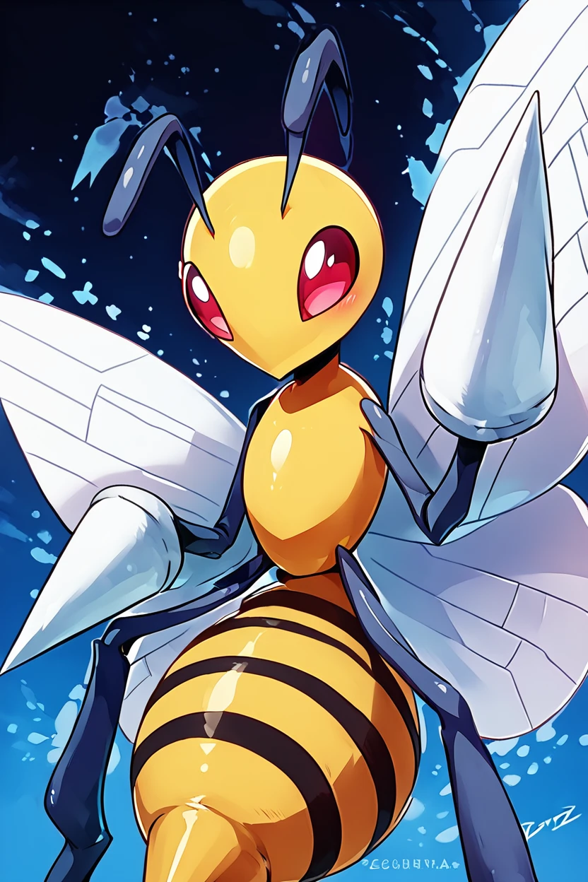 score_9, score_8_up, score_8,   ,,, , ,,, zzBeedrill, no humans, pokemon (creature), bug, insect wings, antennae,  <lora:Beedrill_Pokemon_PDXL:1.0>,                                        ,,,, BREAK, ,,, upper body, smile, looking at viewer, ,,, shiny skin, <lora:ProAnime_PDXL_v1:0.8>, night, soft shadows, moonlight reflecting off skin, whisper of wind, ,,, embedding:zPDXL, Expressiveh, <lora:SDXLFaeTastic2400:0.5>, <lora:Expressive_H-000001:0.4>,