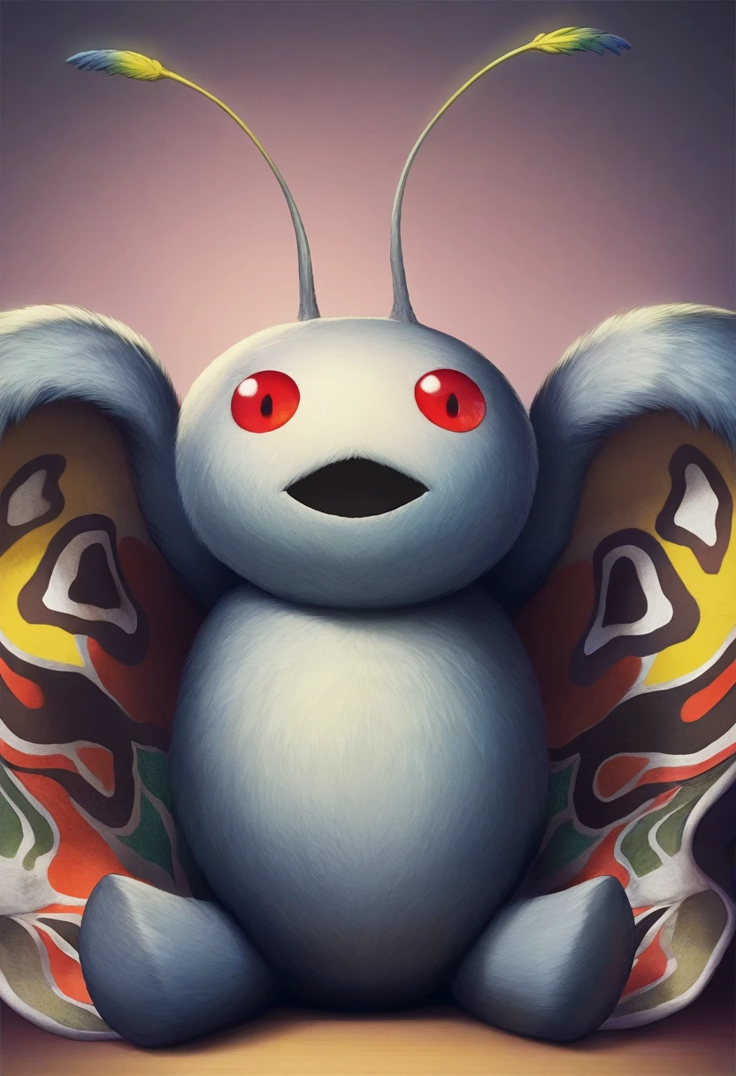 masterpiece, best quality, solo, looking at viewer, <lora:Mothman-illus_Fp:1>, mothman, pokemon \(creature\), no humans, wings, antennae, open mouth, fluffy, fumo \(doll\), stuffed toy, realistic,